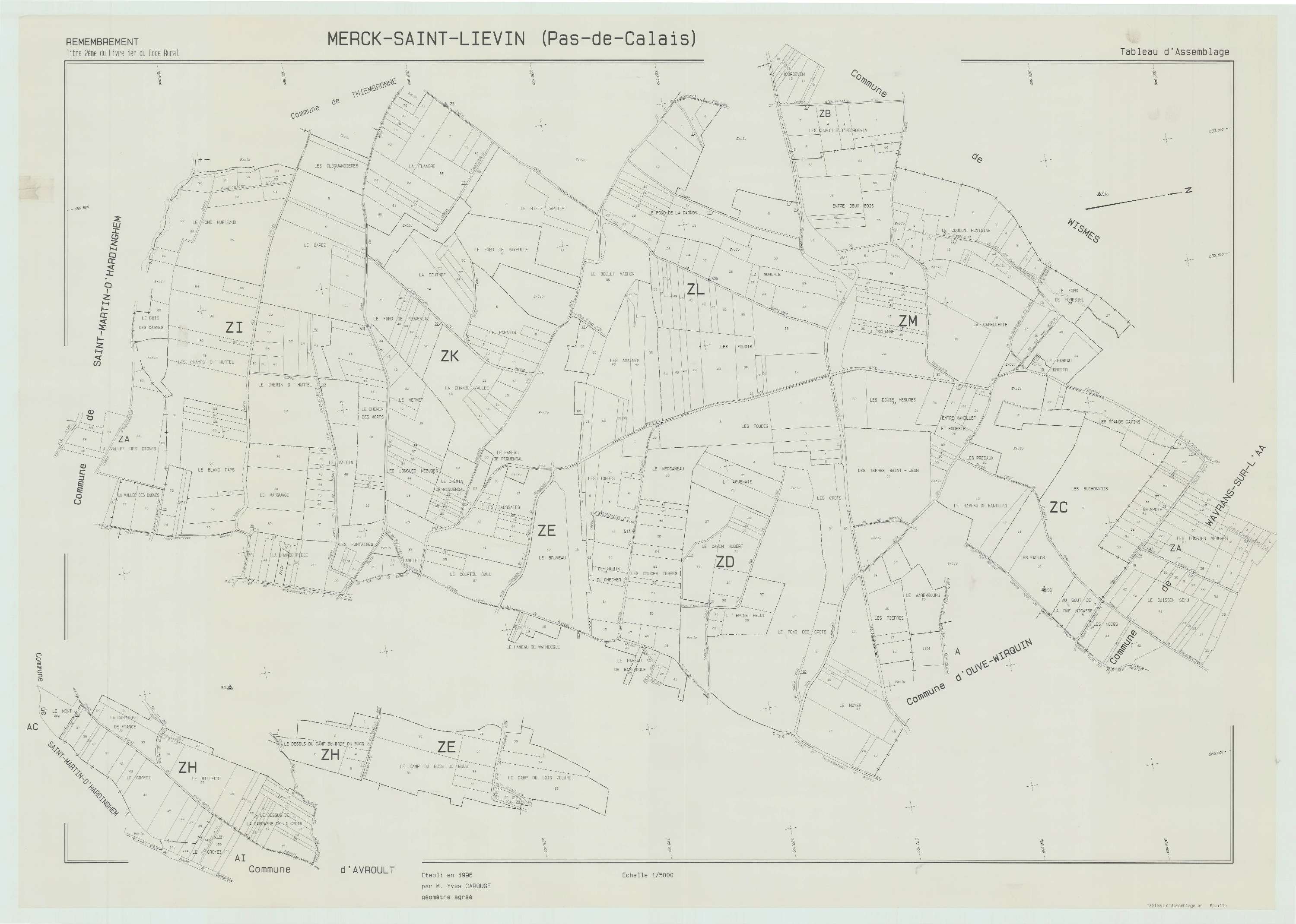Merck-Saint-Liévin - Plan cadastral : tableau d'assemblage postérieur au remembrement.