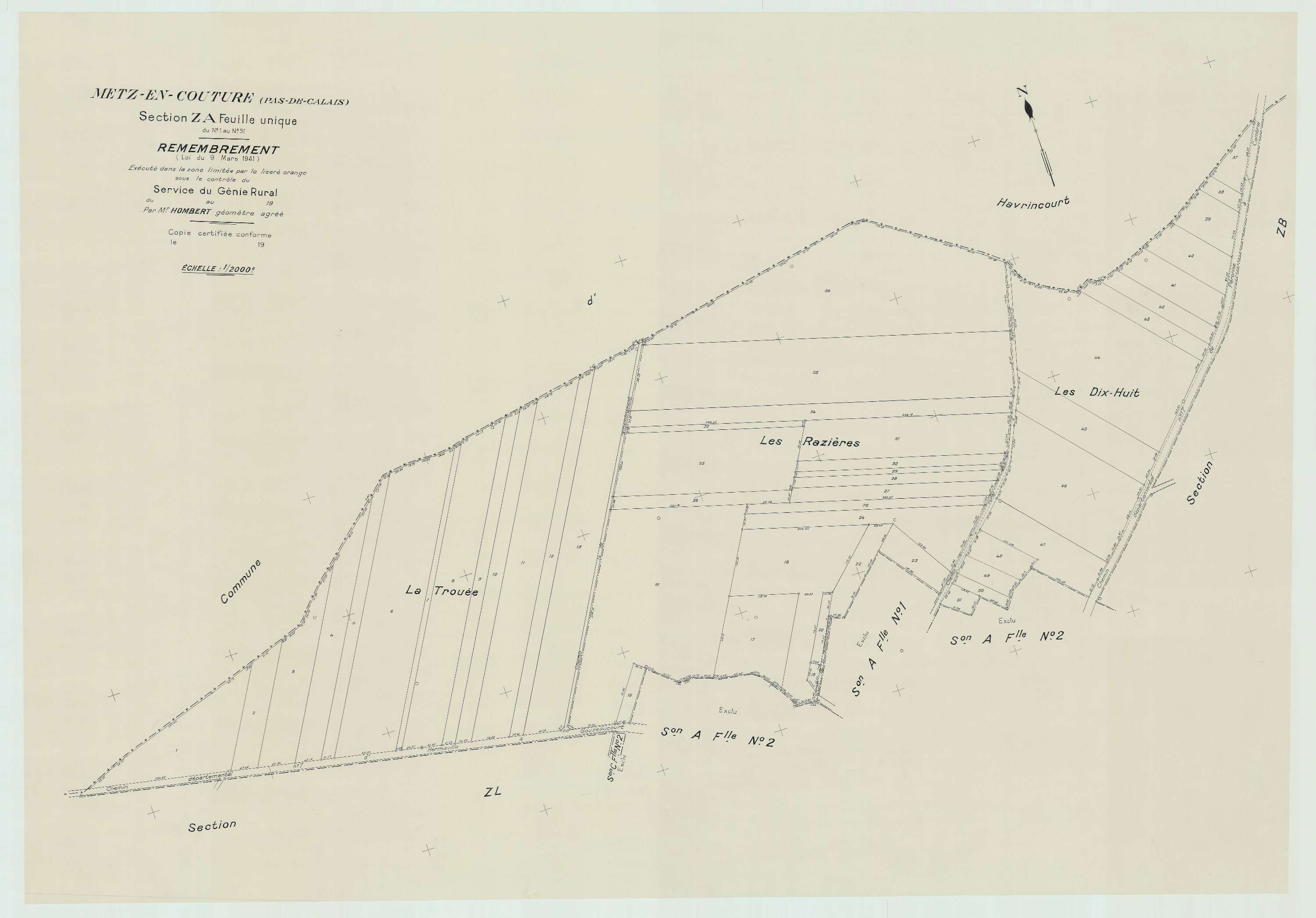 Metz-en-Couture - Plan de remembrement : section ZA.