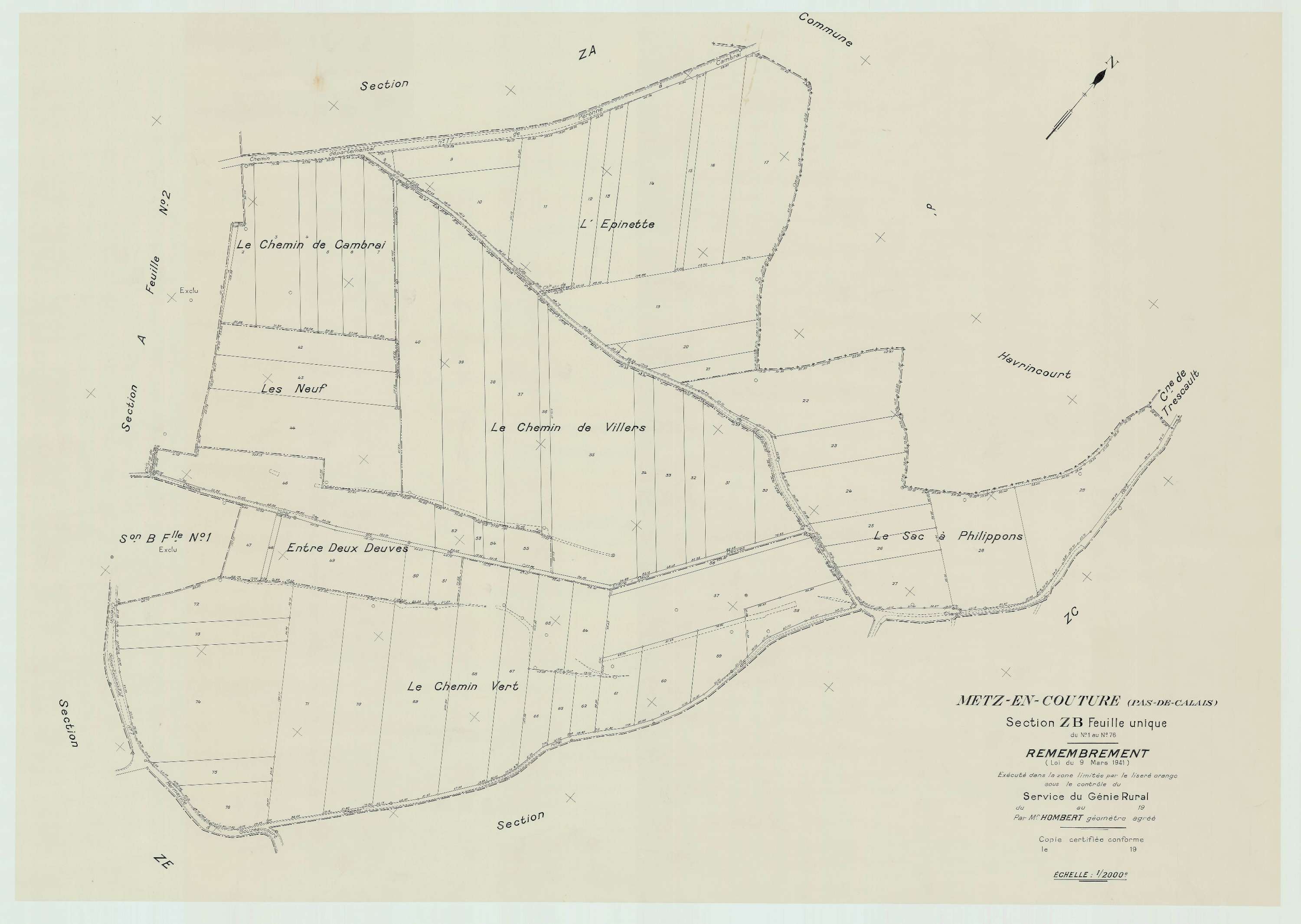 Metz-en-Couture - Plan de remembrement : section ZB.