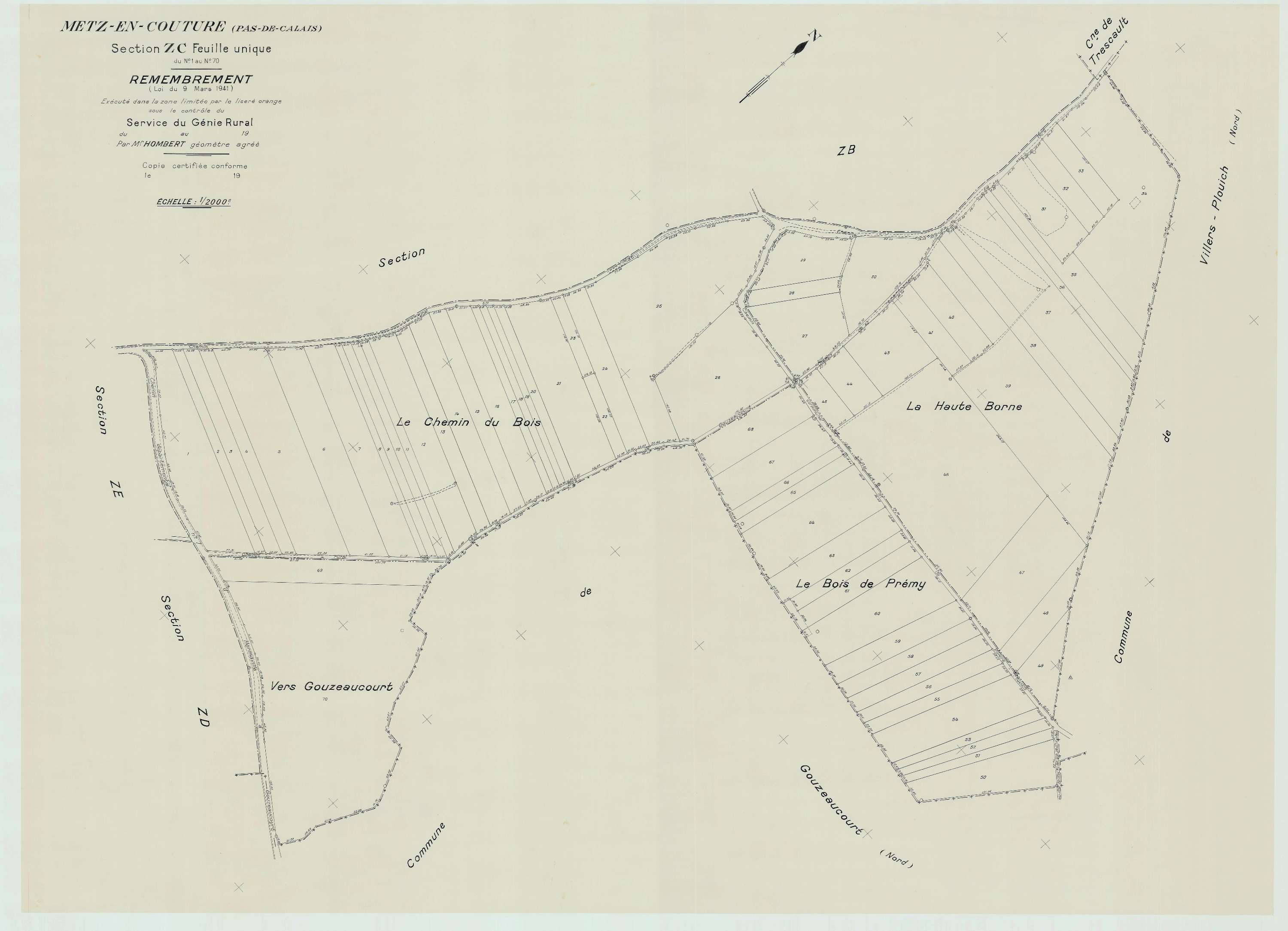Metz-en-Couture - Plan de remembrement : section ZC.