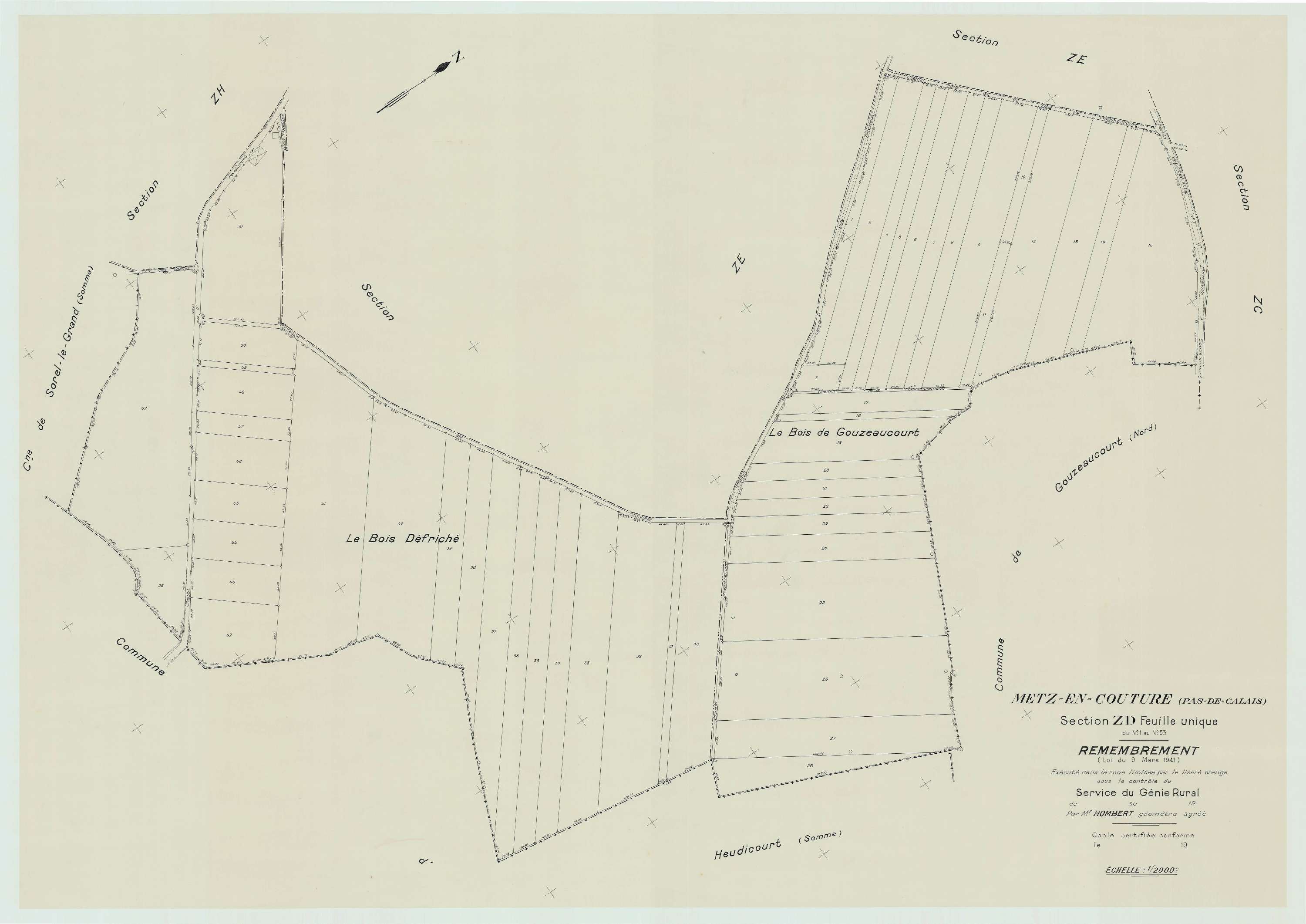 Metz-en-Couture - Plan de remembrement : section ZD.