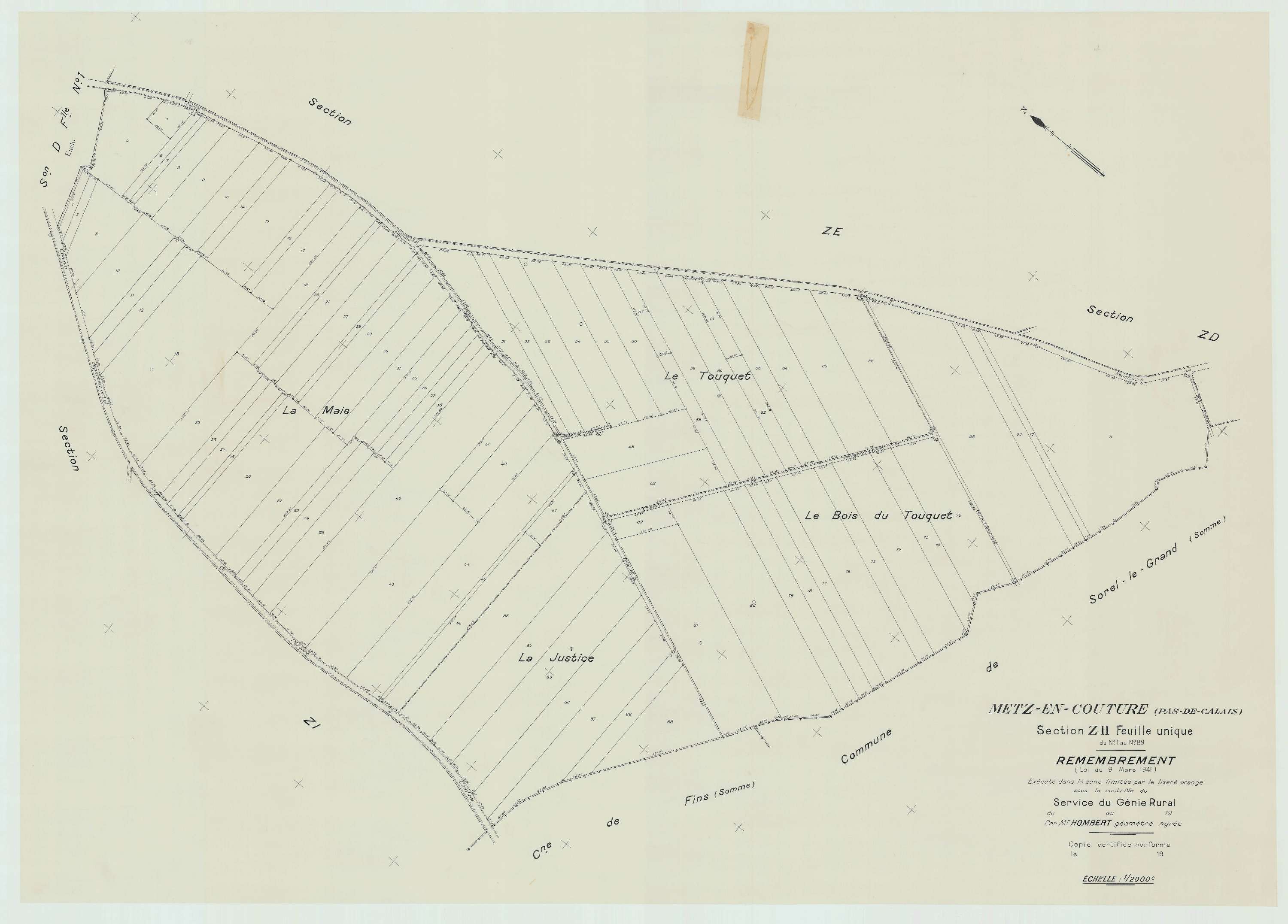 Metz-en-Couture - Plan de remembrement : section ZH.