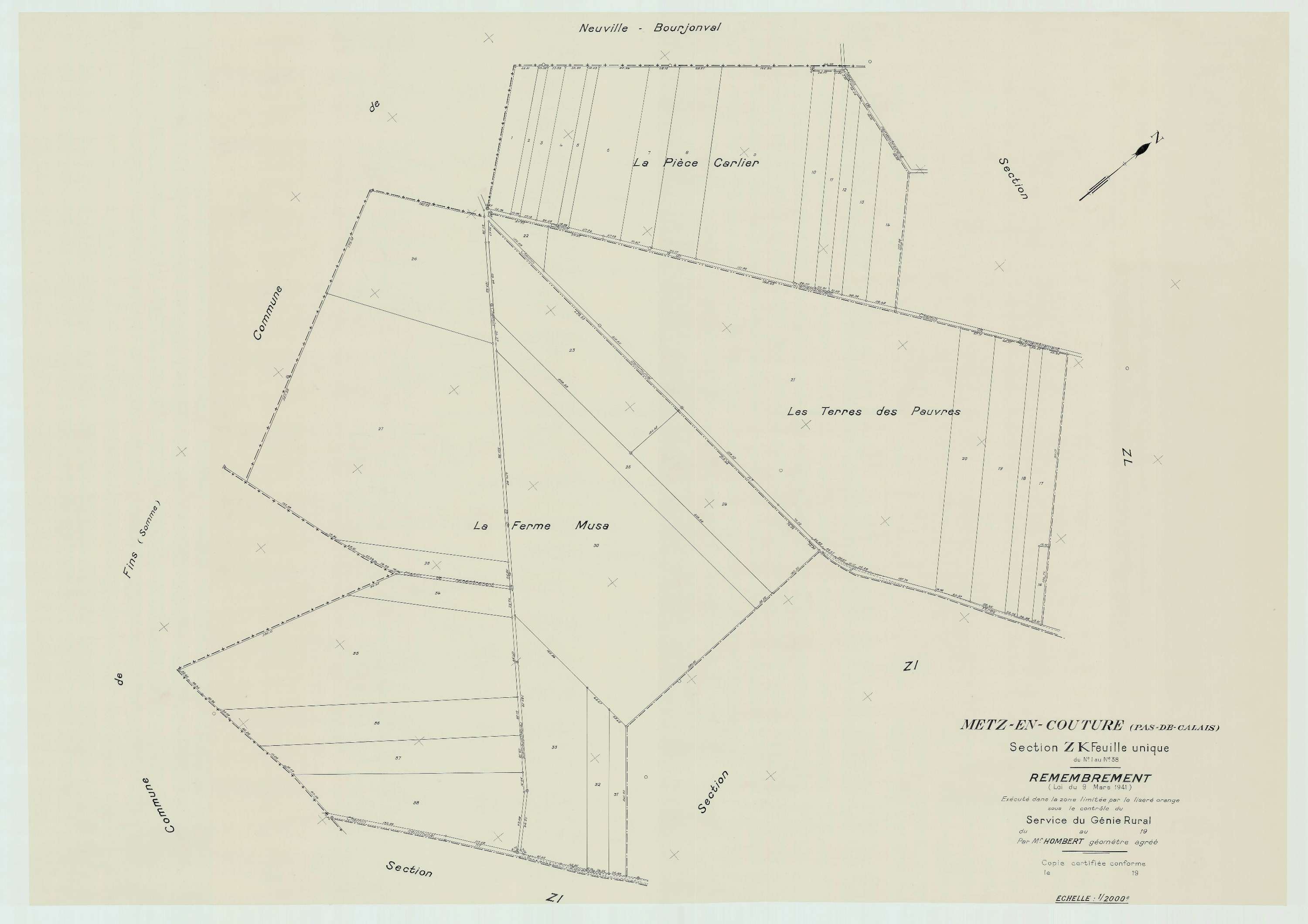 Metz-en-Couture - Plan de remembrement : section ZK.