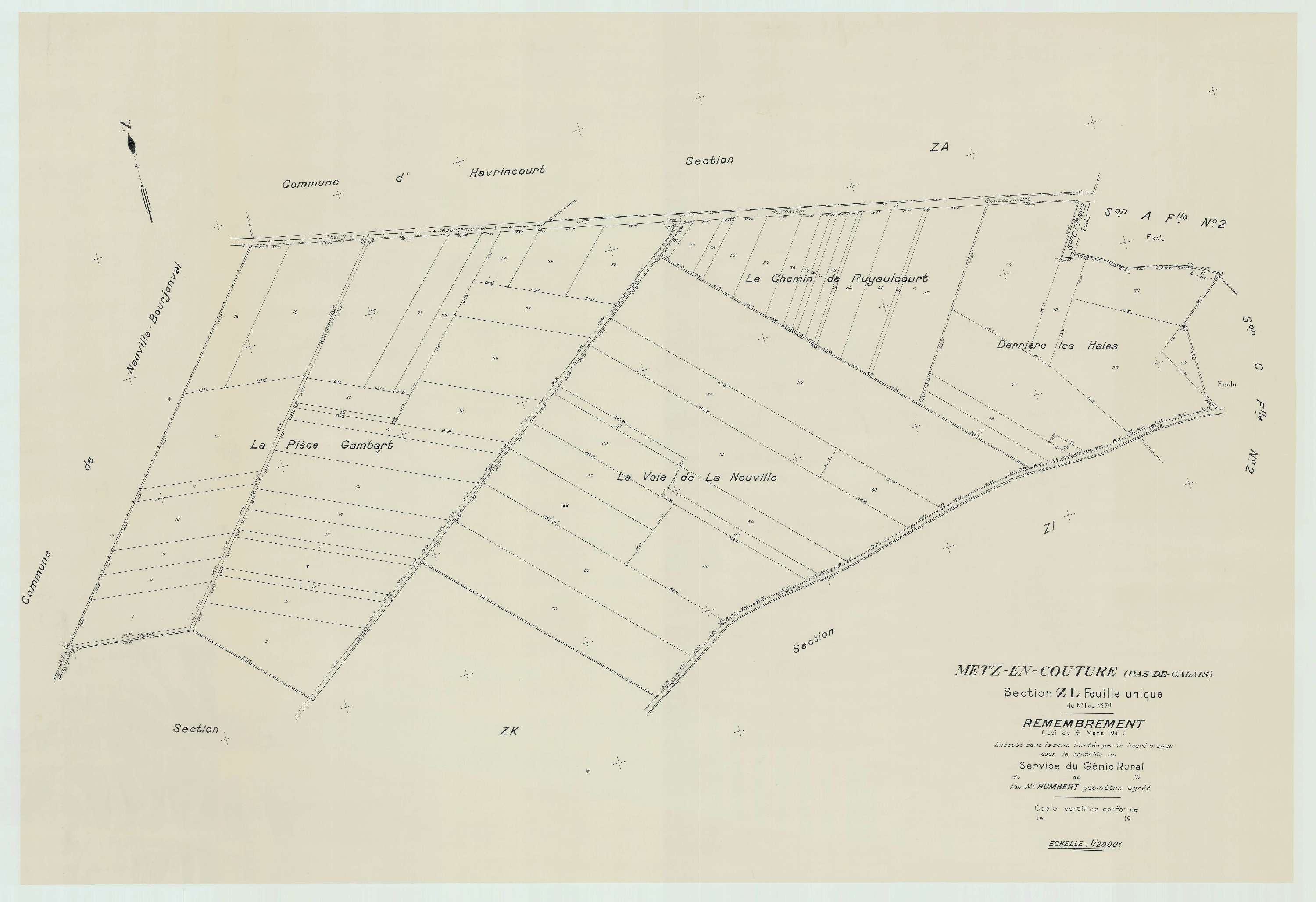 Metz-en-Couture - Plan de remembrement : section ZL.