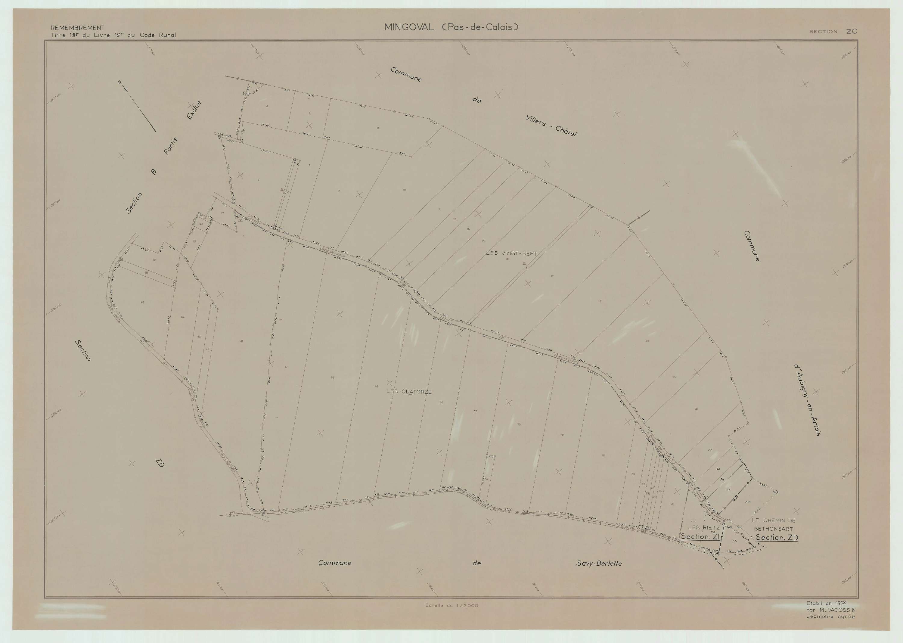 Mingoval - Plan de remembrement : section ZC.