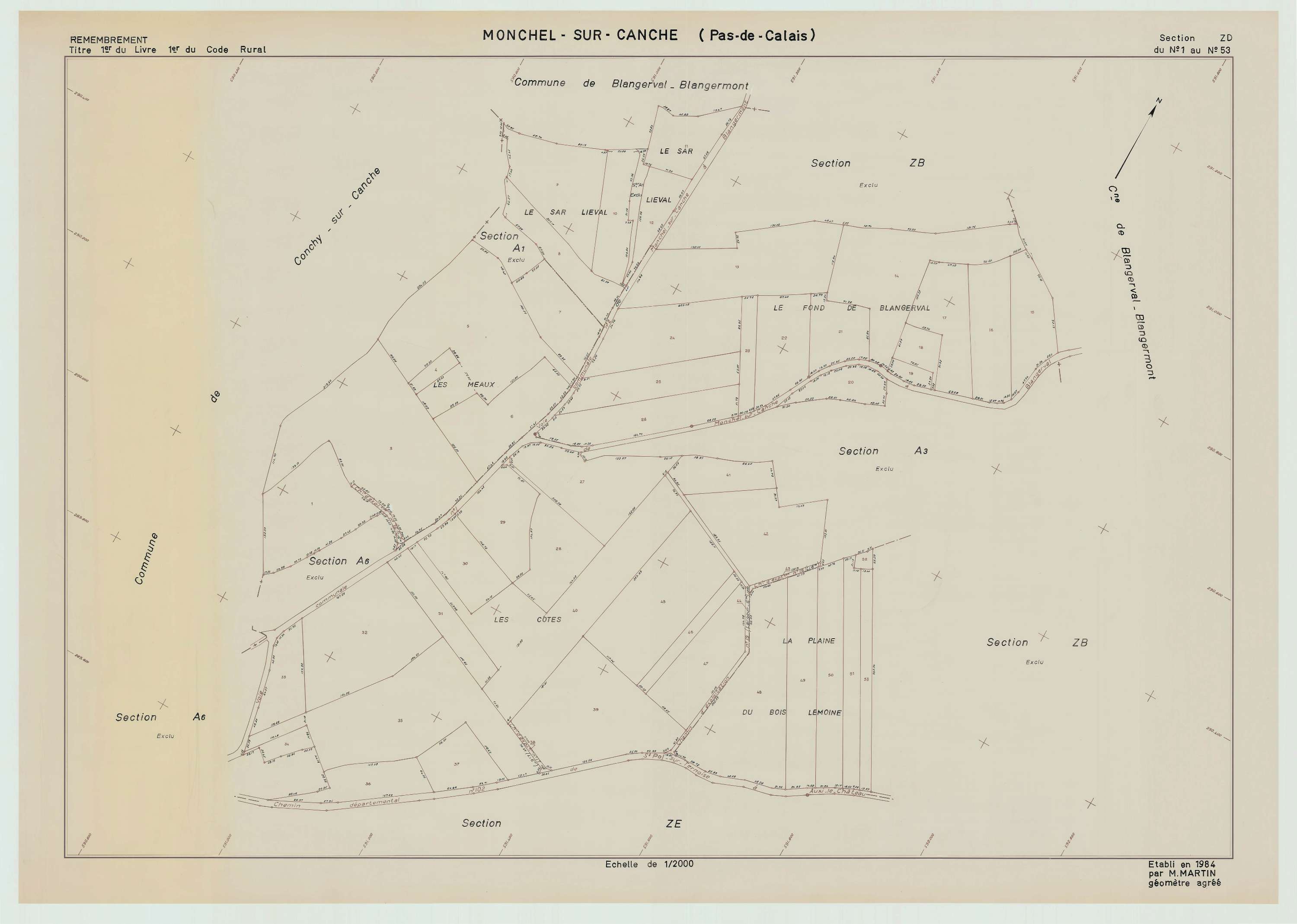 Monchel-sur-Canche - Plan de remembrement : section ZD.