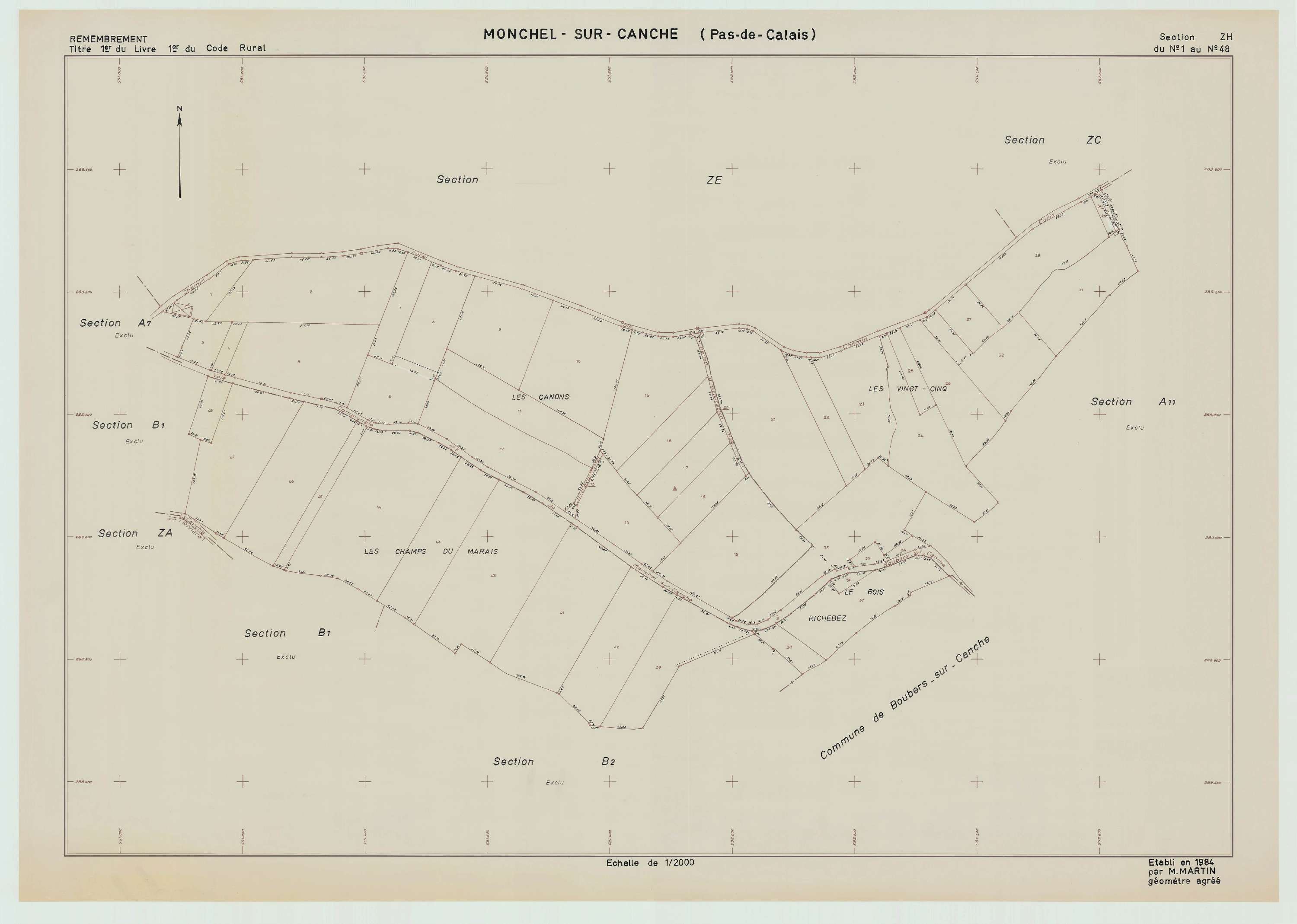Monchel-sur-Canche - Plan de remembrement : section ZH.