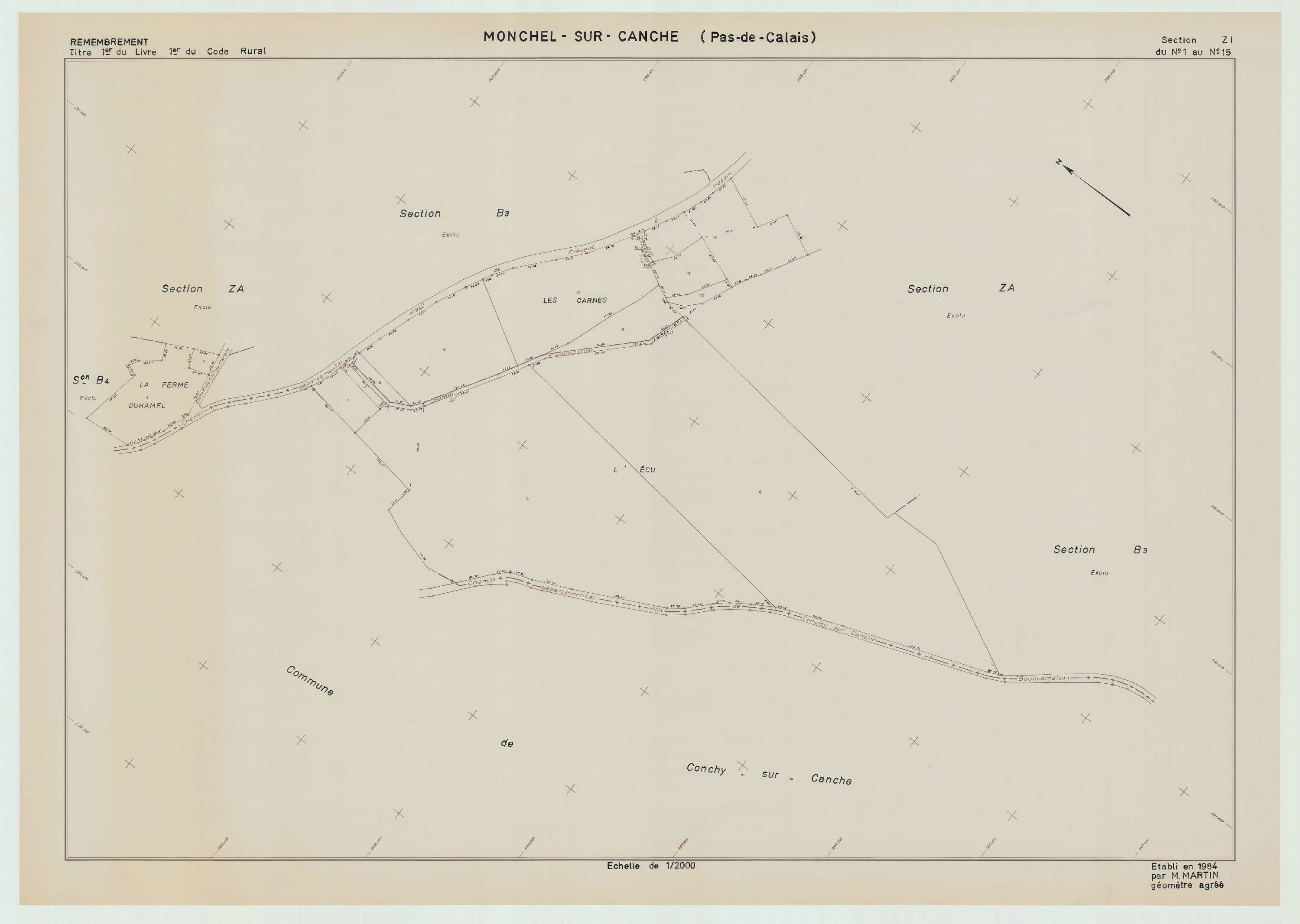 Monchel-sur-Canche - Plan de remembrement : section ZI.