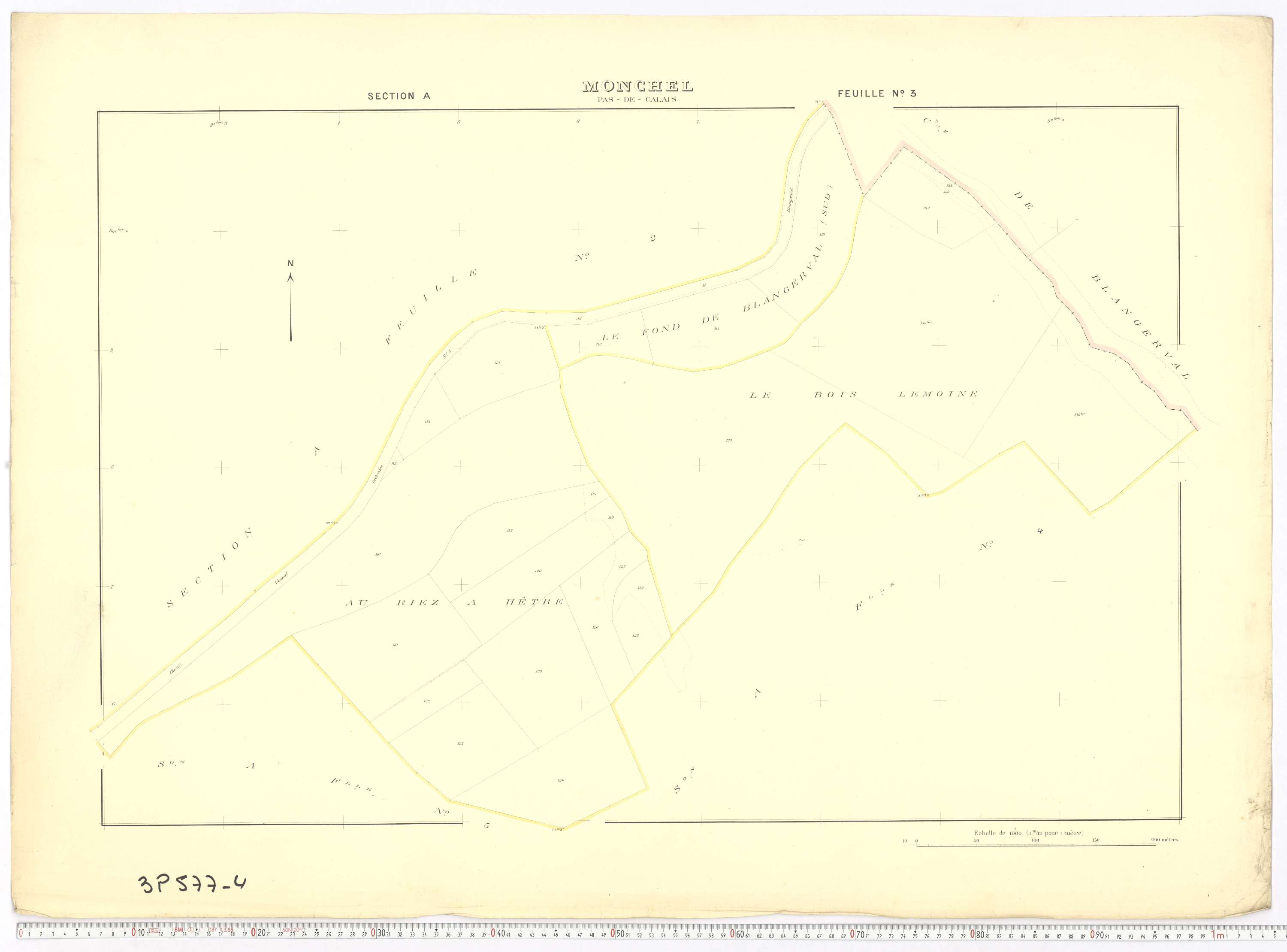 Monchel-sur-Canche - Section A, feuille 3.