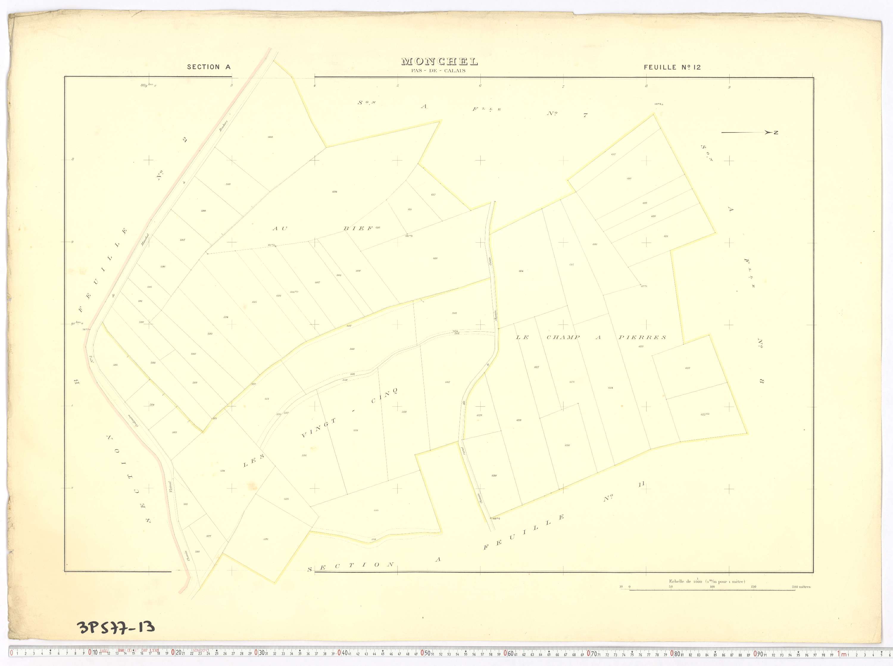 Monchel-sur-Canche - Section A, feuille 12.