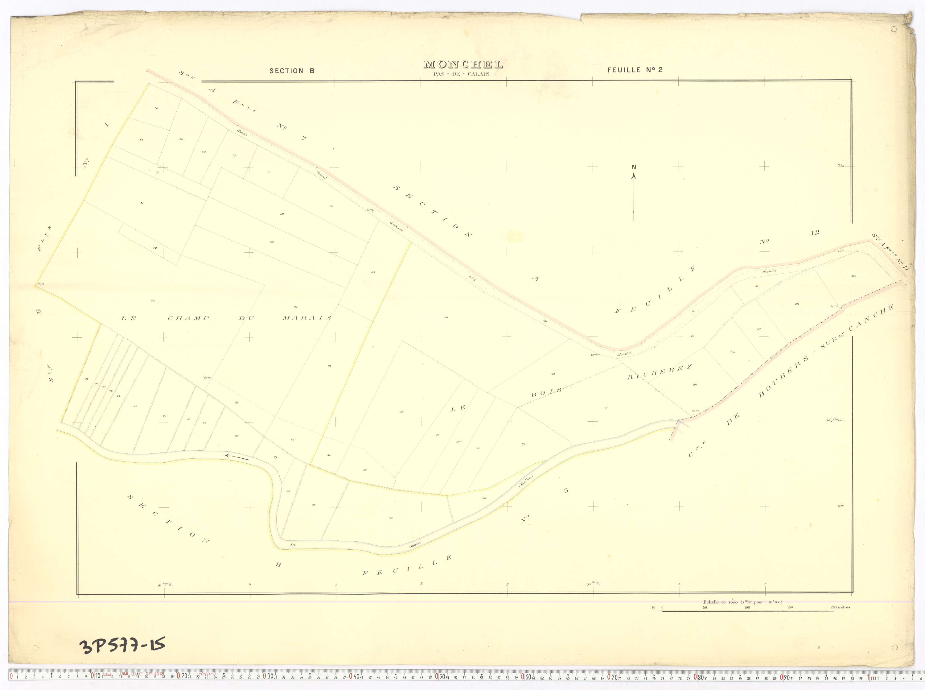 Monchel-sur-Canche - Section B, feuille 2.