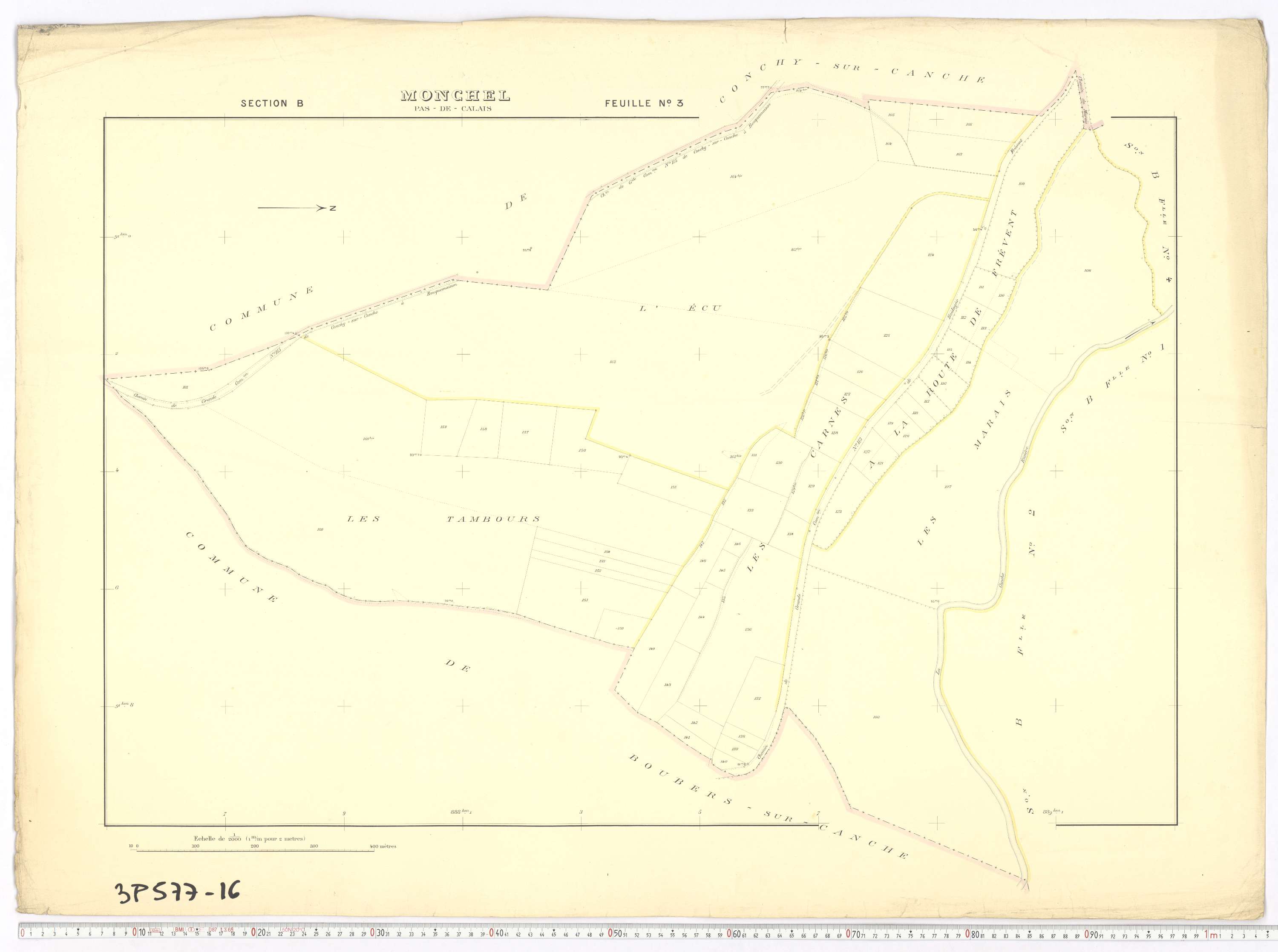 Monchel-sur-Canche - Section B, feuille 3.