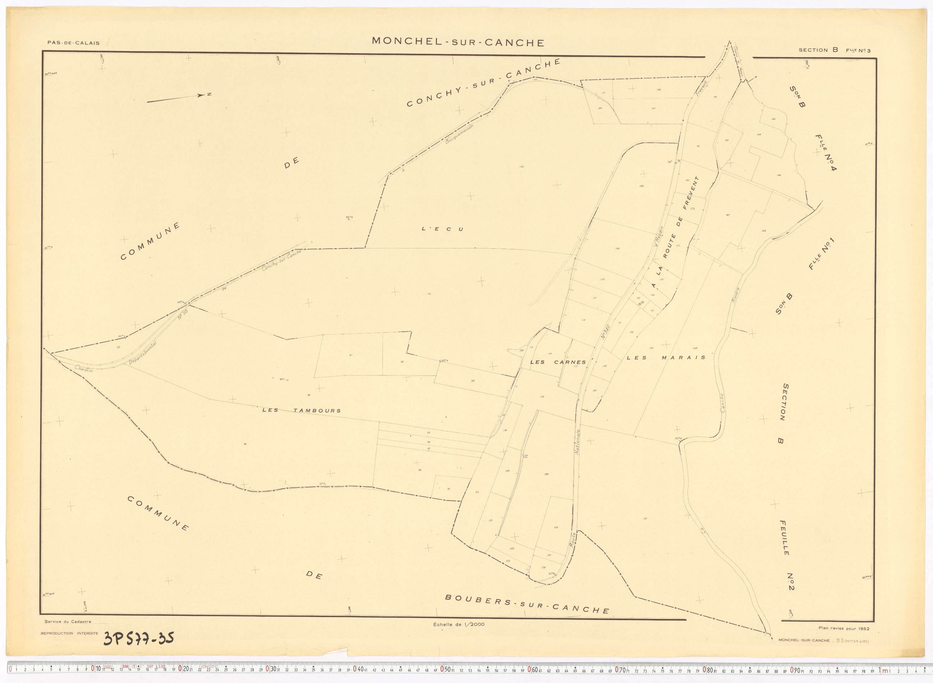 Monchel-sur-Canche - Section B, feuille 3.