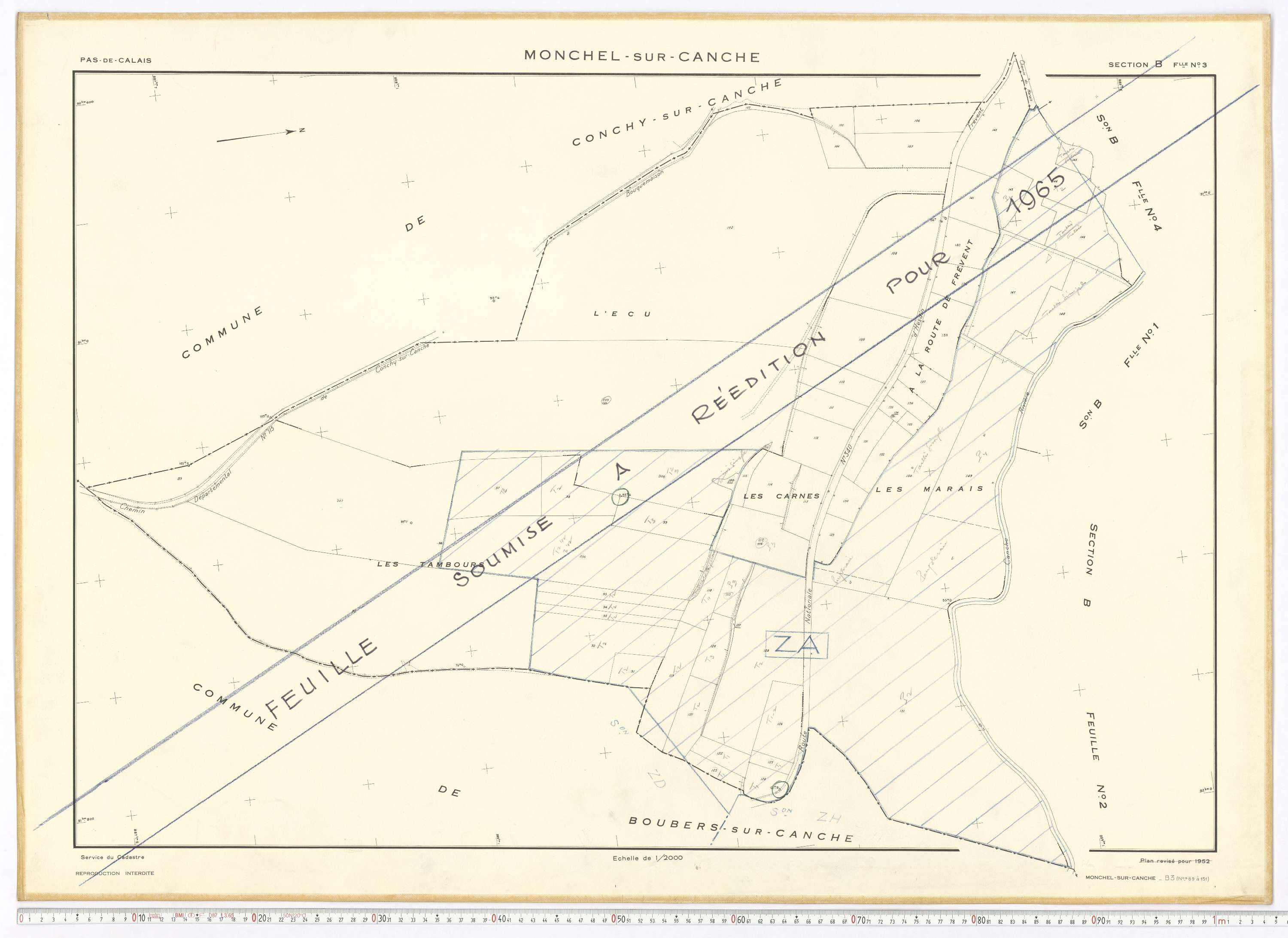 Monchel-sur-Canche - Section B, feuille 3.