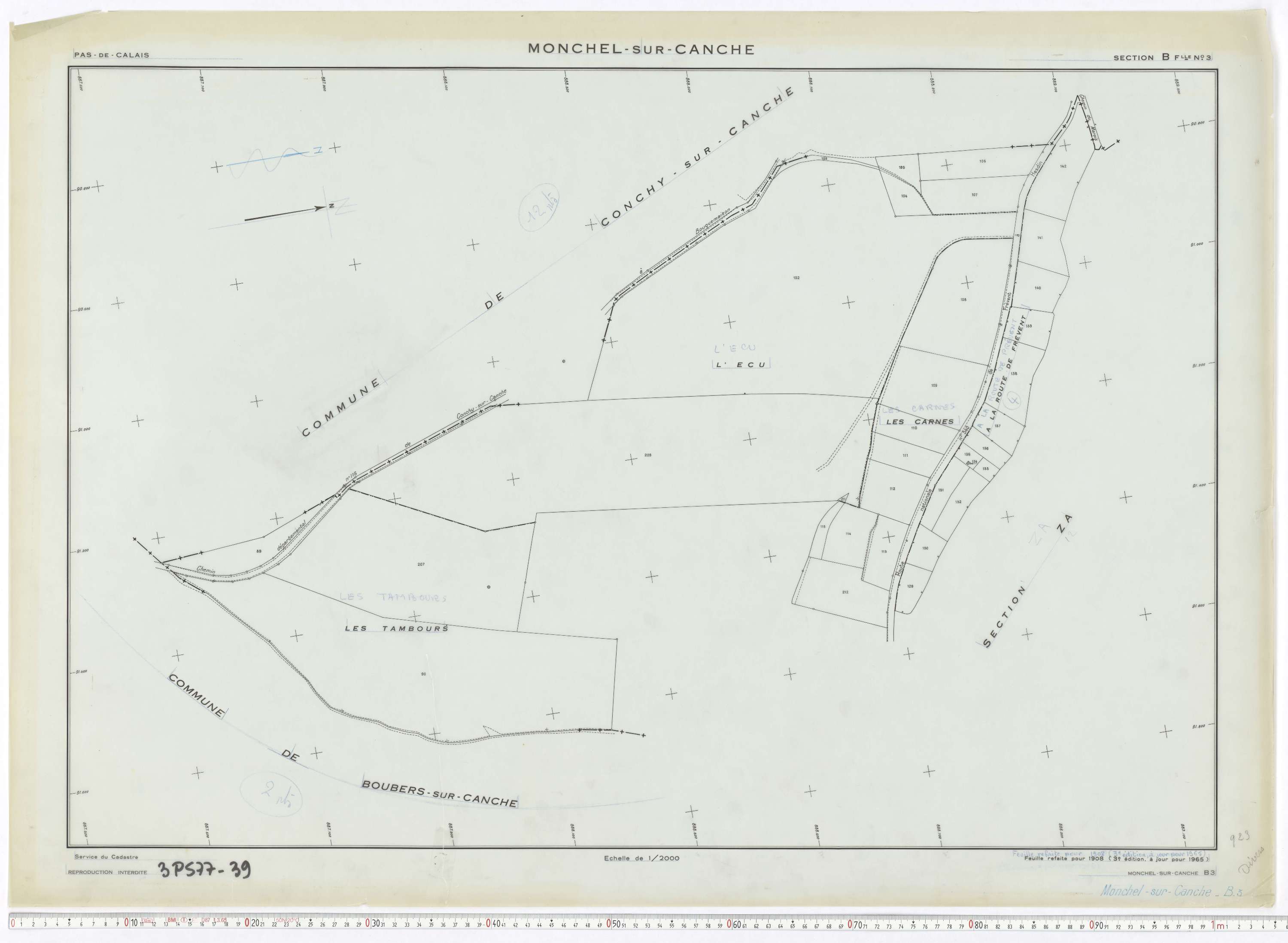 Monchel-sur-Canche - Section B, feuille 3.