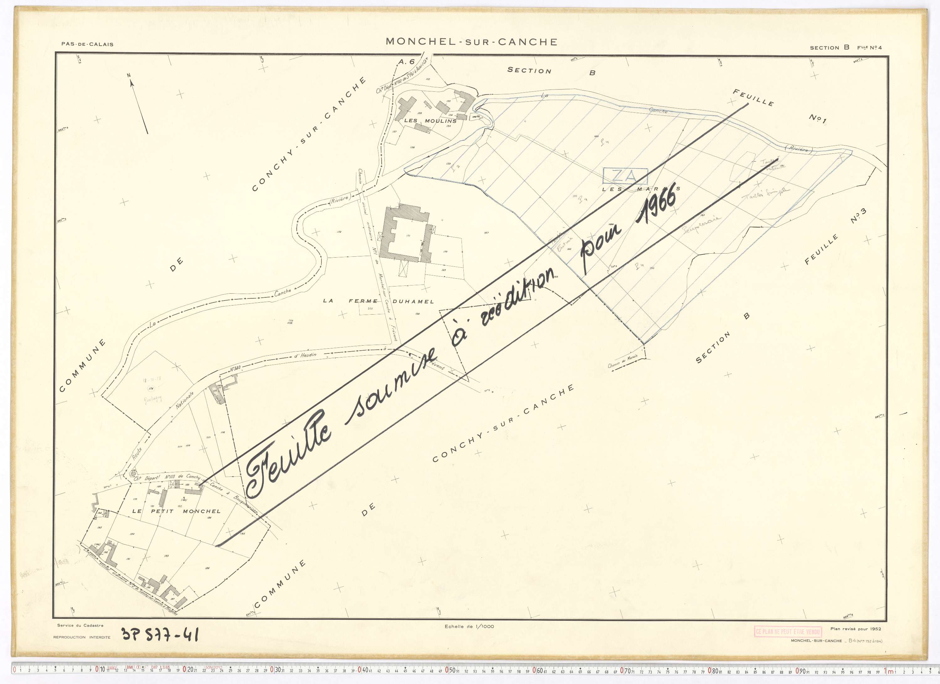 Monchel-sur-Canche - Section B, feuille 4.
