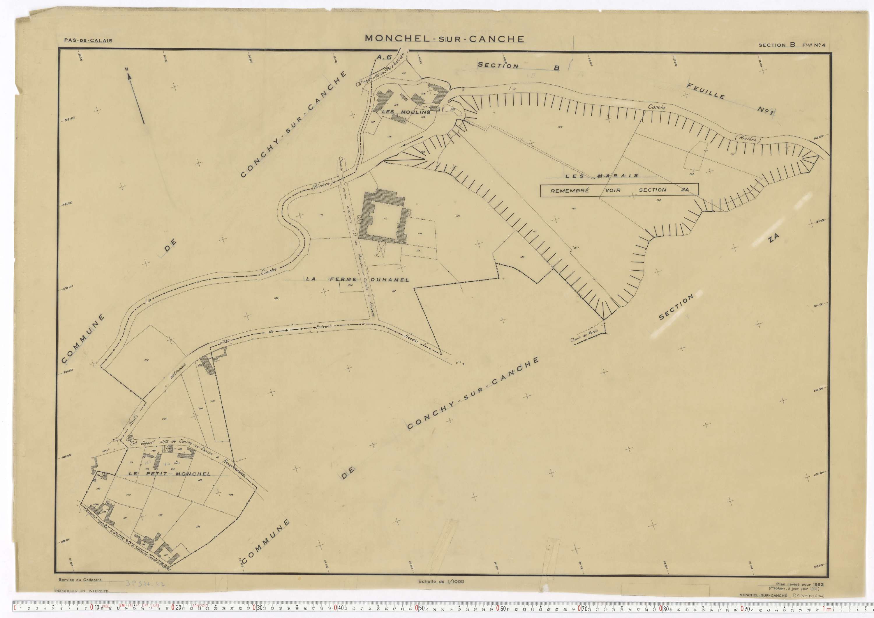 Monchel-sur-Canche - Section B, feuille 4.