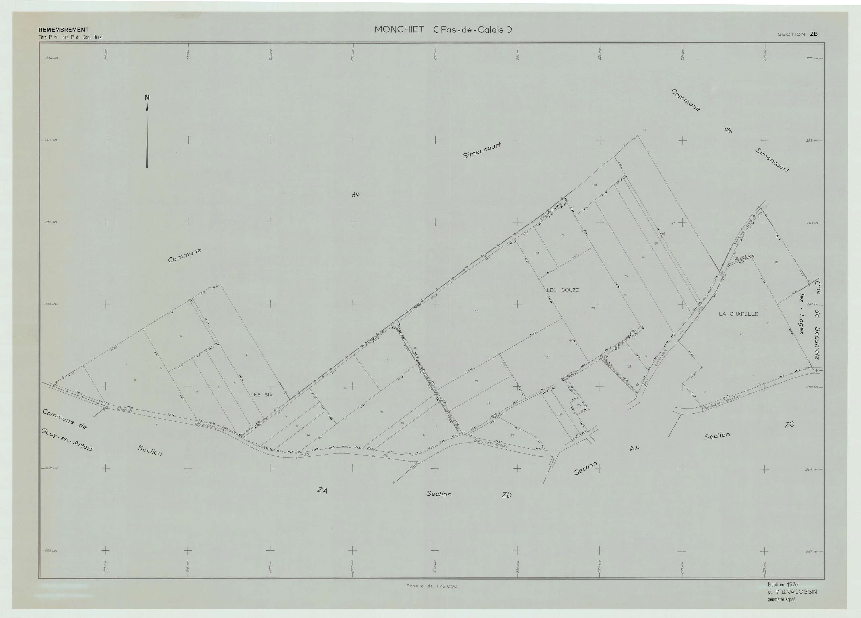 Monchiet - Plan de remembrement : section ZB.