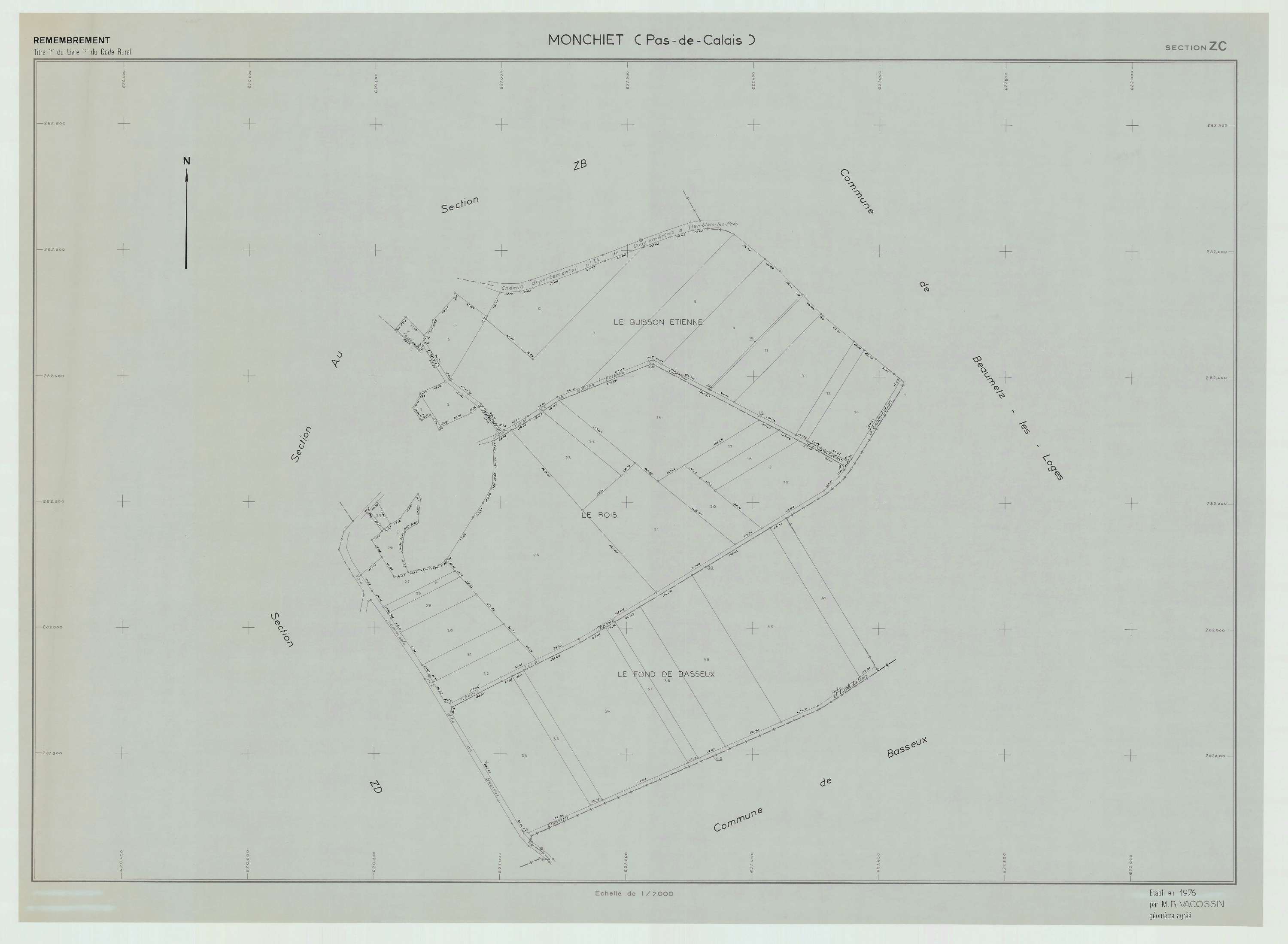 Monchiet - Plan de remembrement : section ZC.