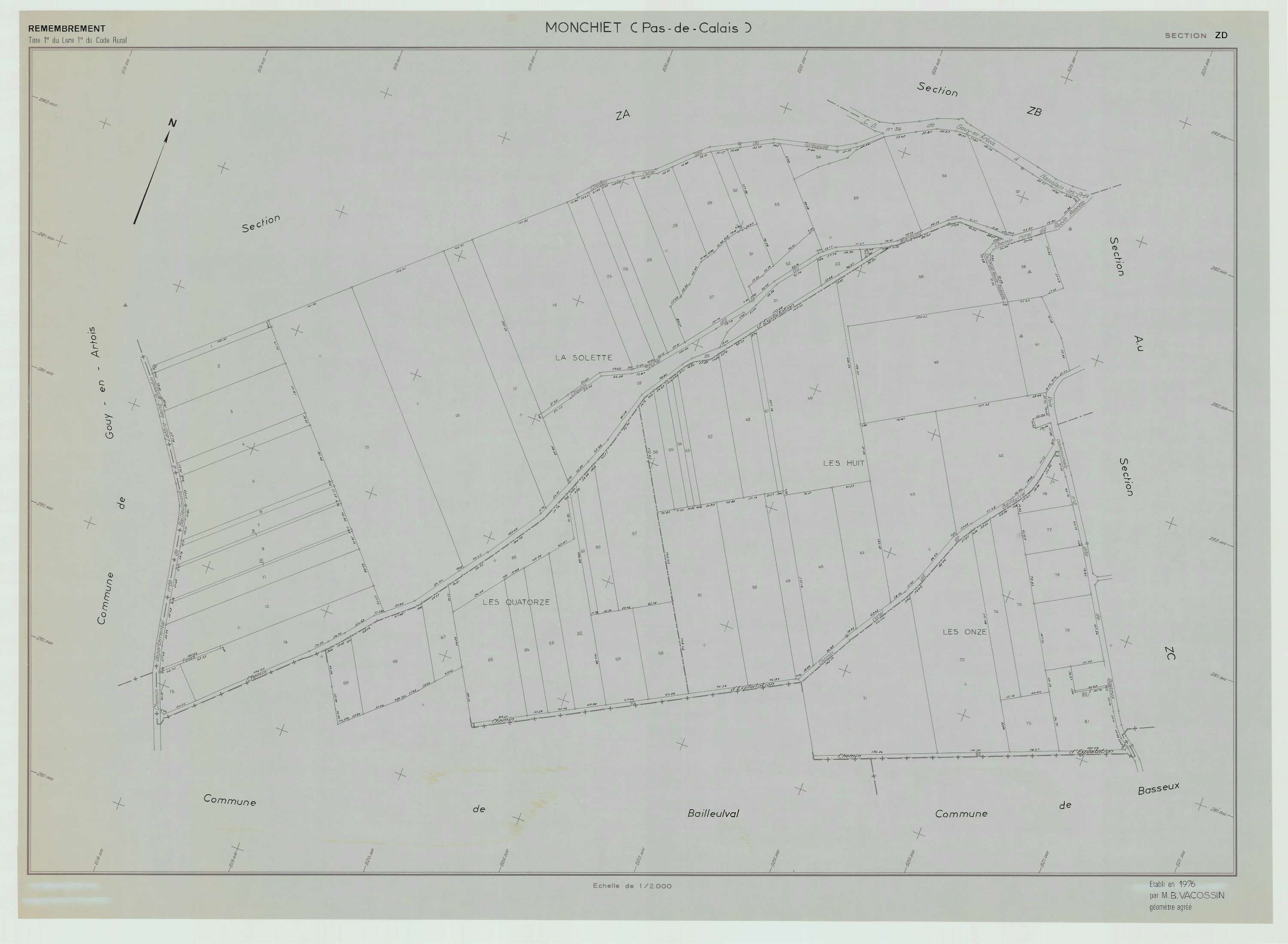 Monchiet - Plan de remembrement : section ZD.