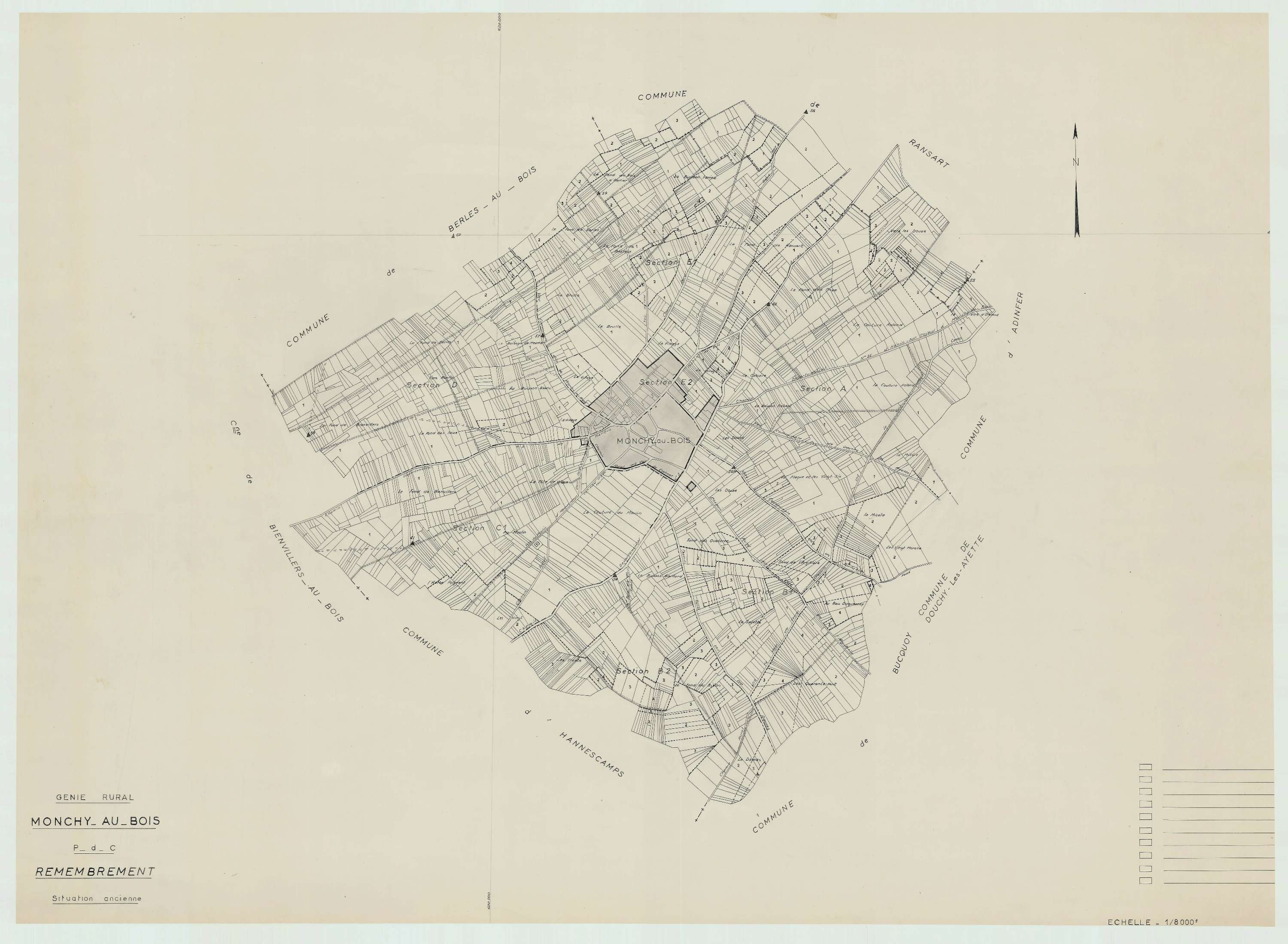 Monchy-au-Bois - Plan cadastral : tableau d'assemblage antérieur au remembrement.