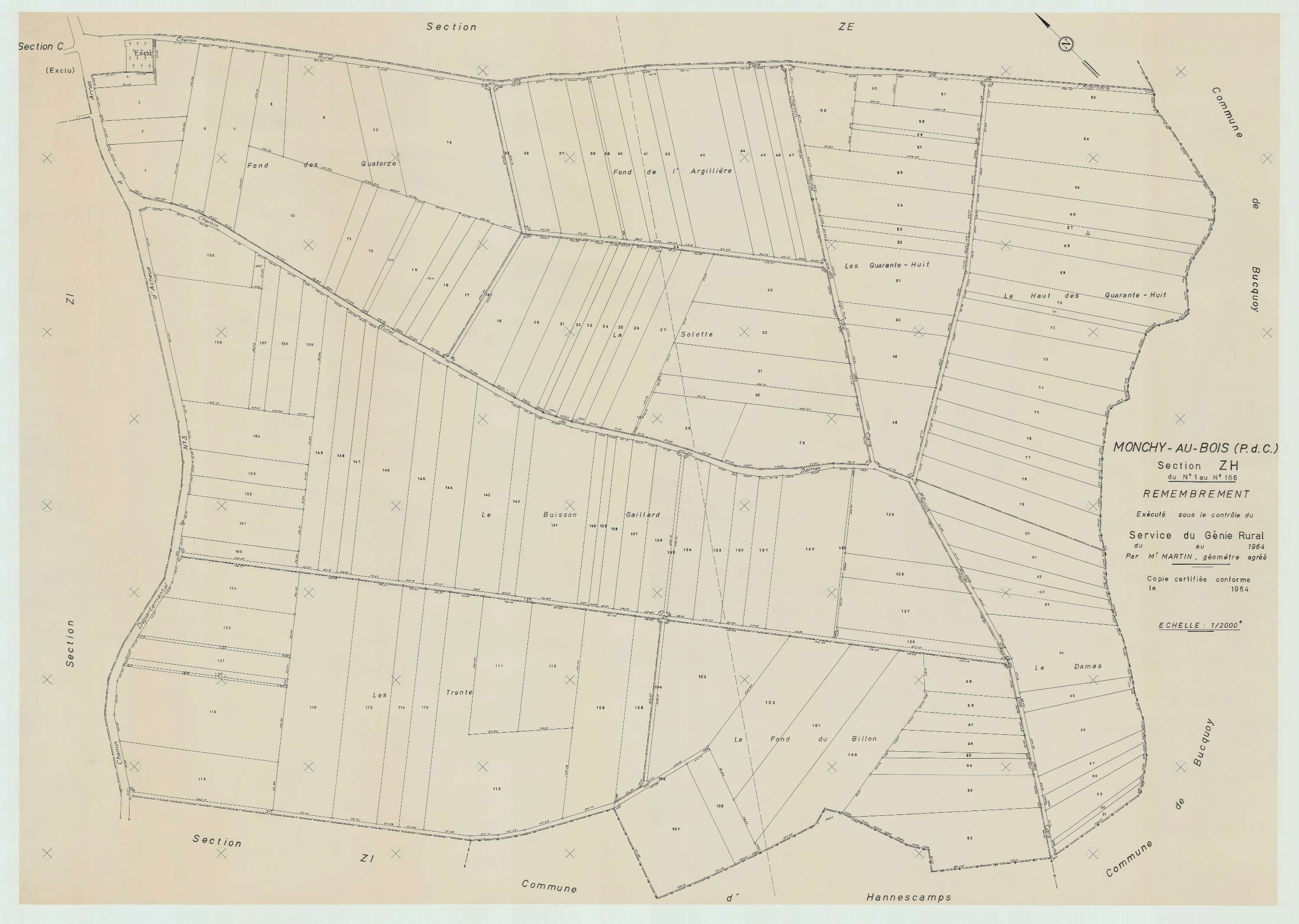 Monchy-au-Bois - Plan de remembrement : section ZH.