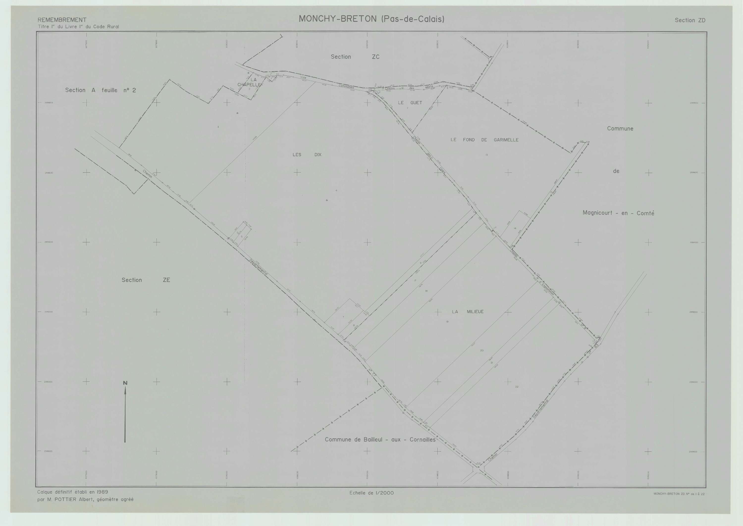 Monchy-Breton - Plan de remembrement : section ZD.