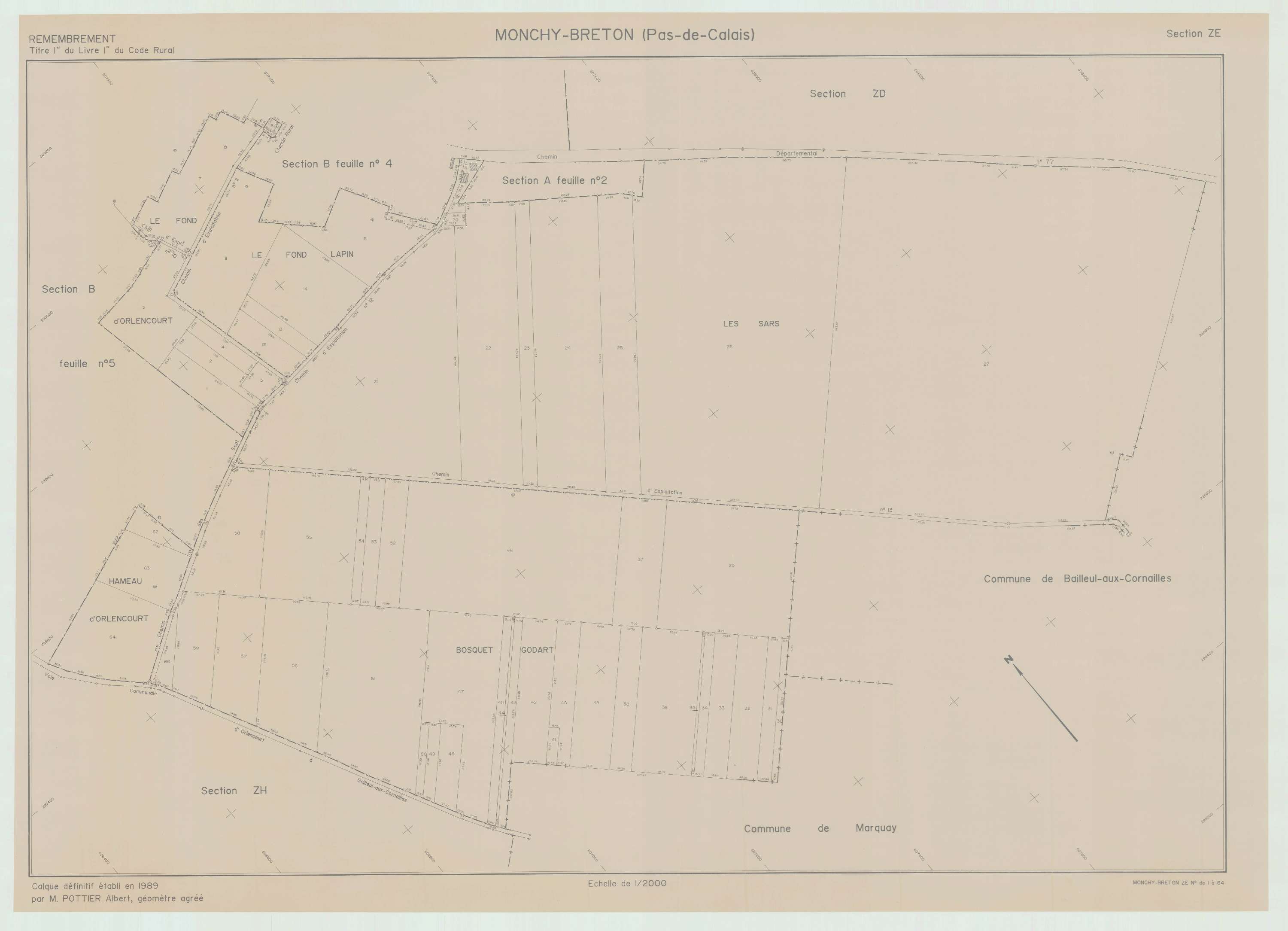 Monchy-Breton - Plan de remembrement : section ZE.
