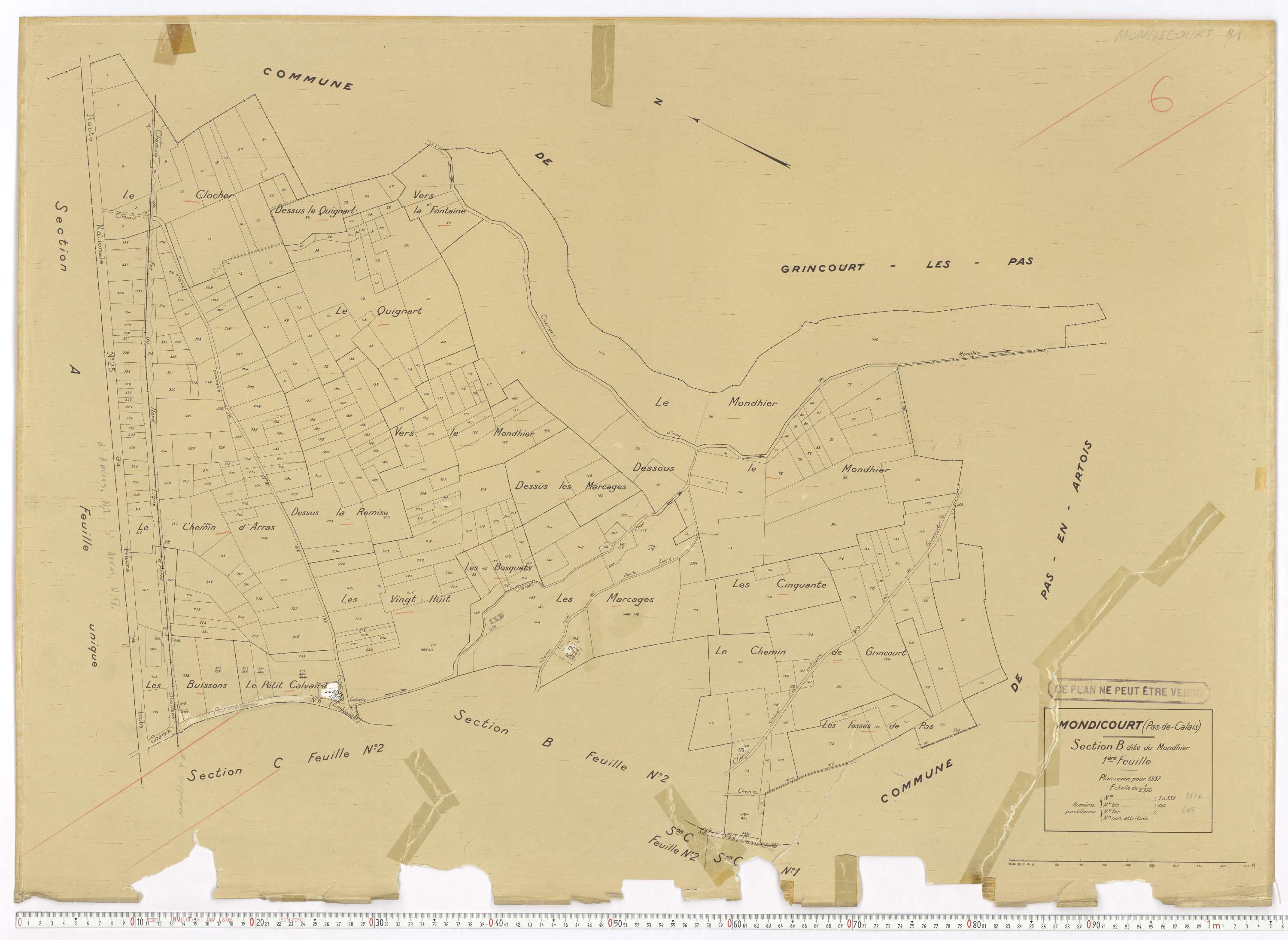 Mondicourt - Section B, feuille 1.