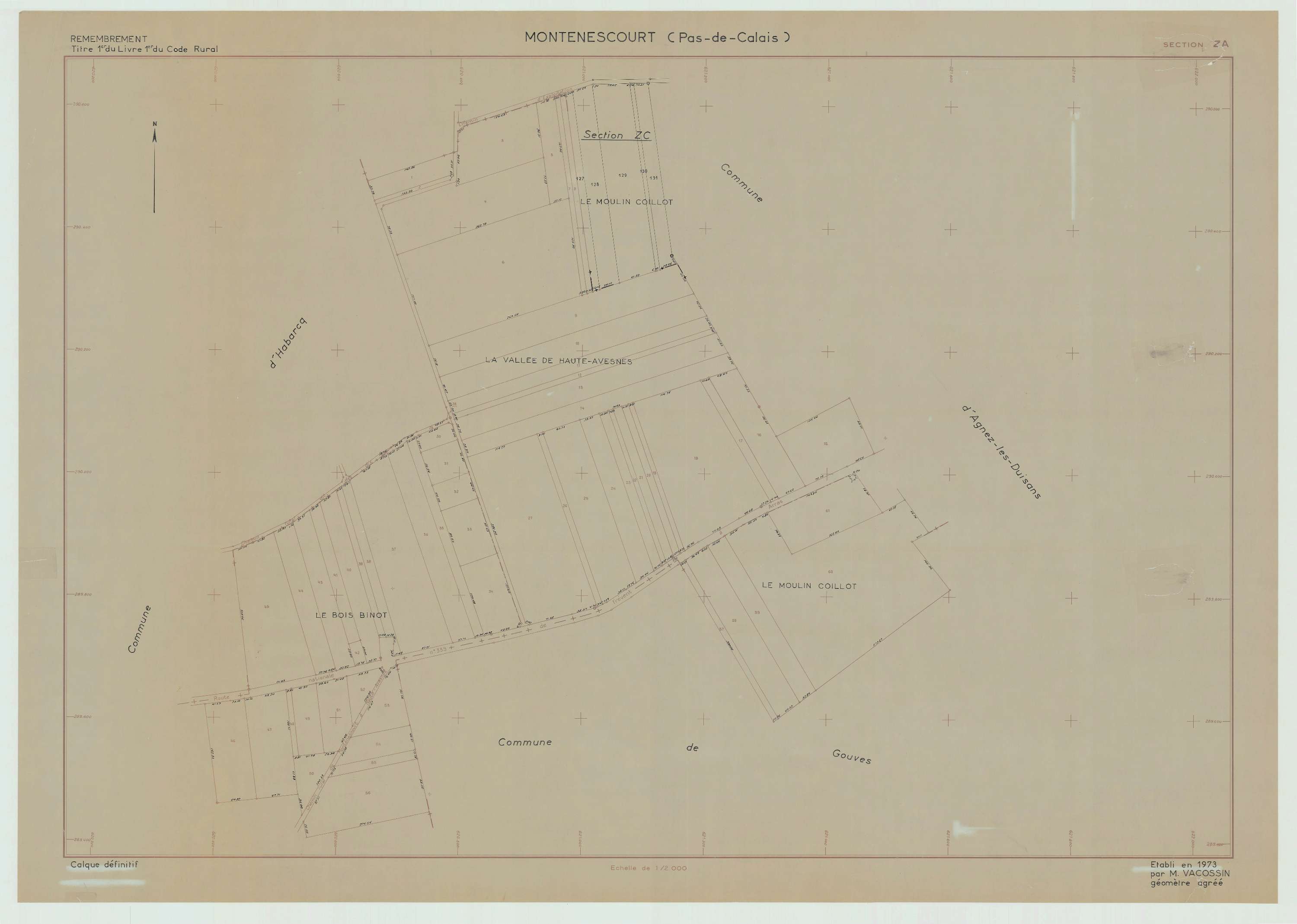 Montenescourt - Plan de remembrement : section ZA.