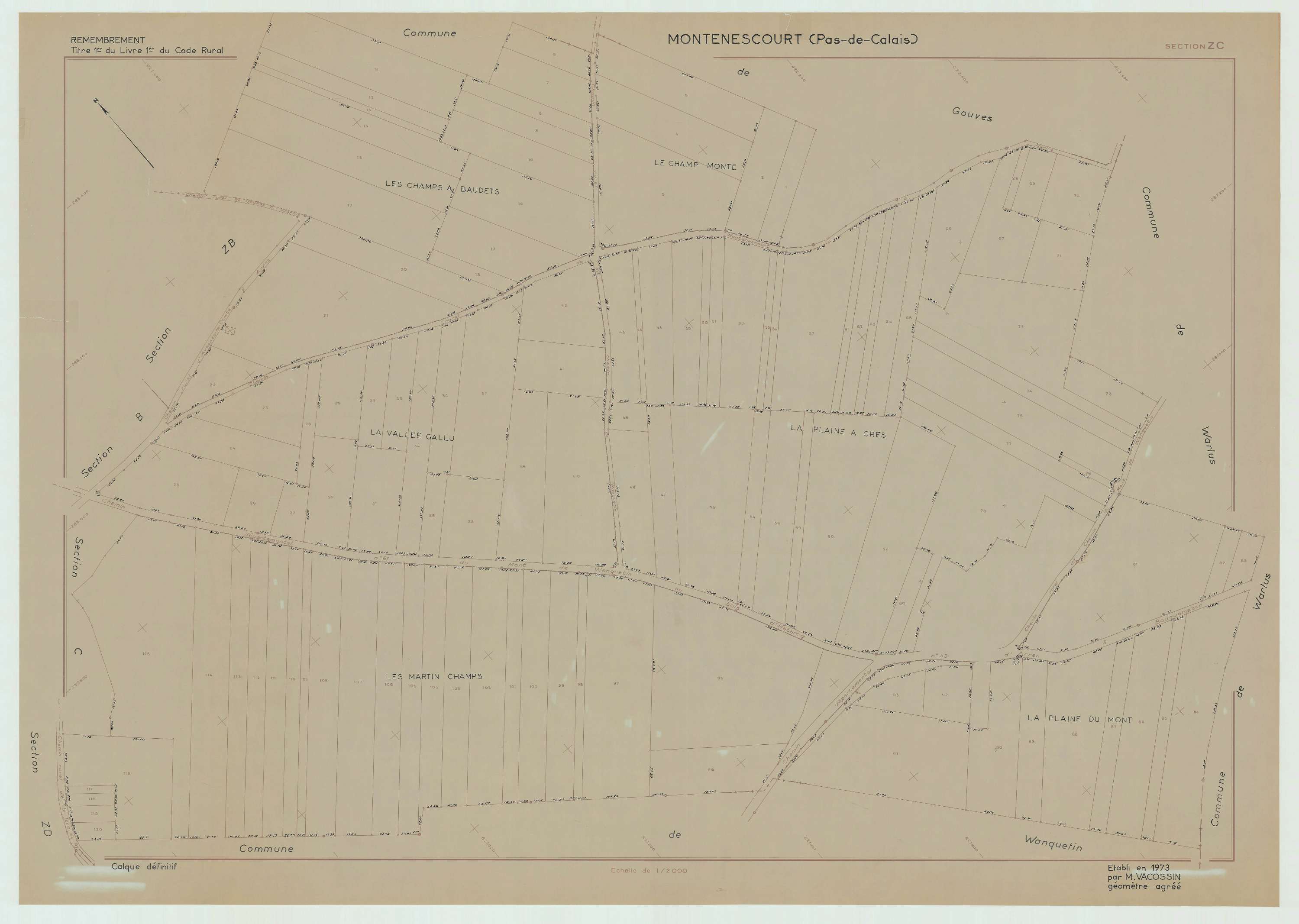Montenescourt - Plan de remembrement : section ZC.