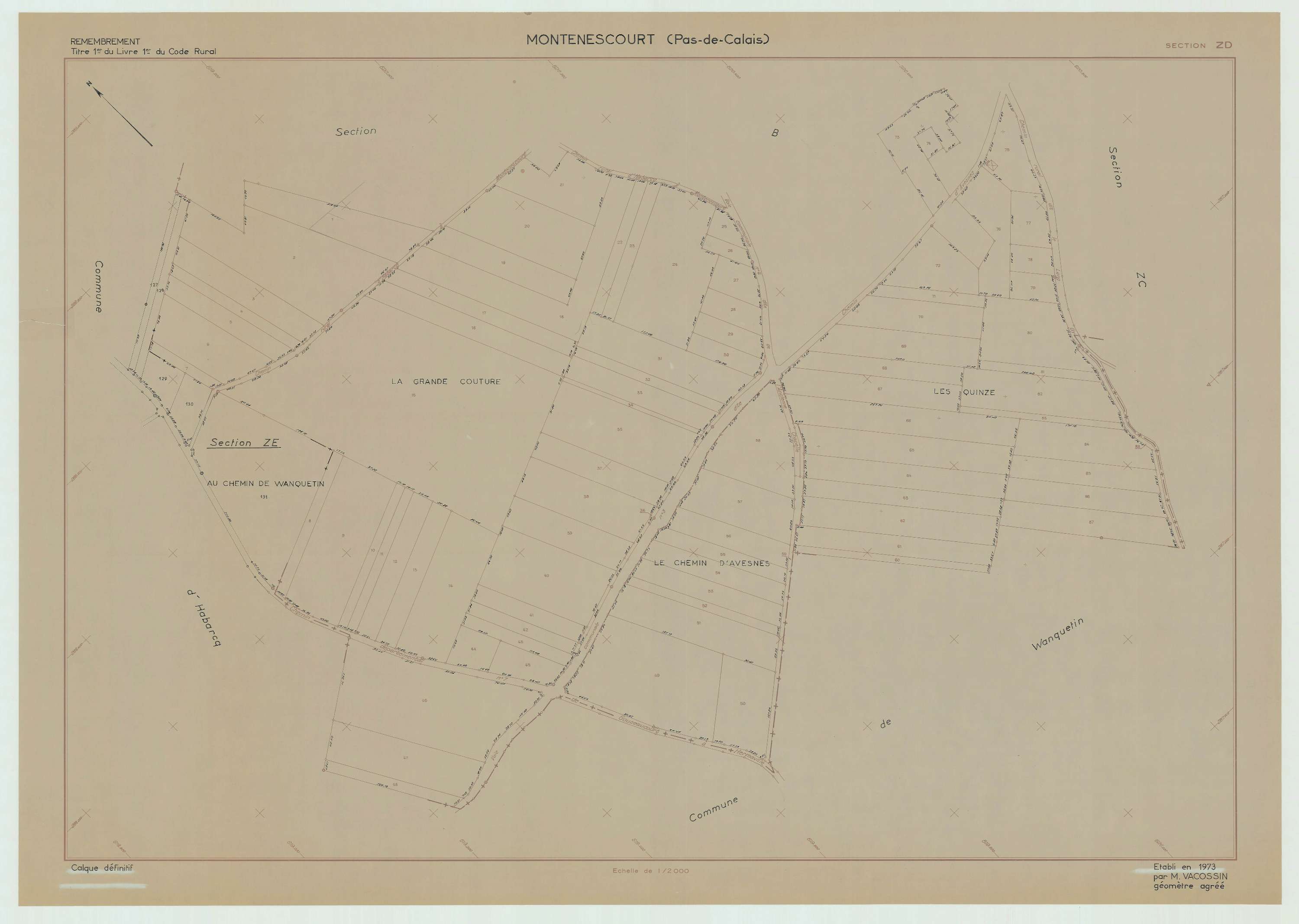 Montenescourt - Plan de remembrement : section ZD.