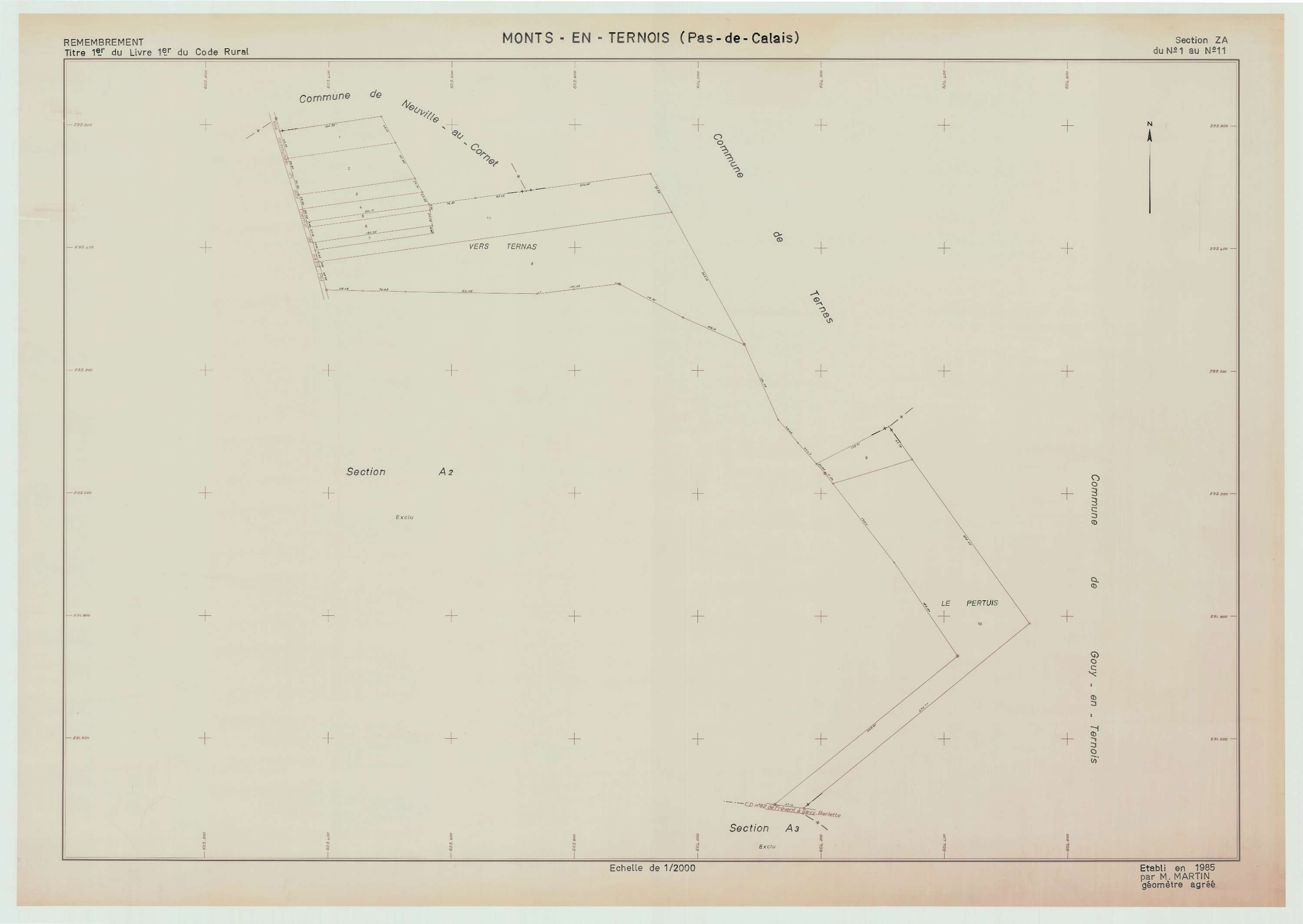 Monts-en-Ternois - Plan de remembrement : section ZA.