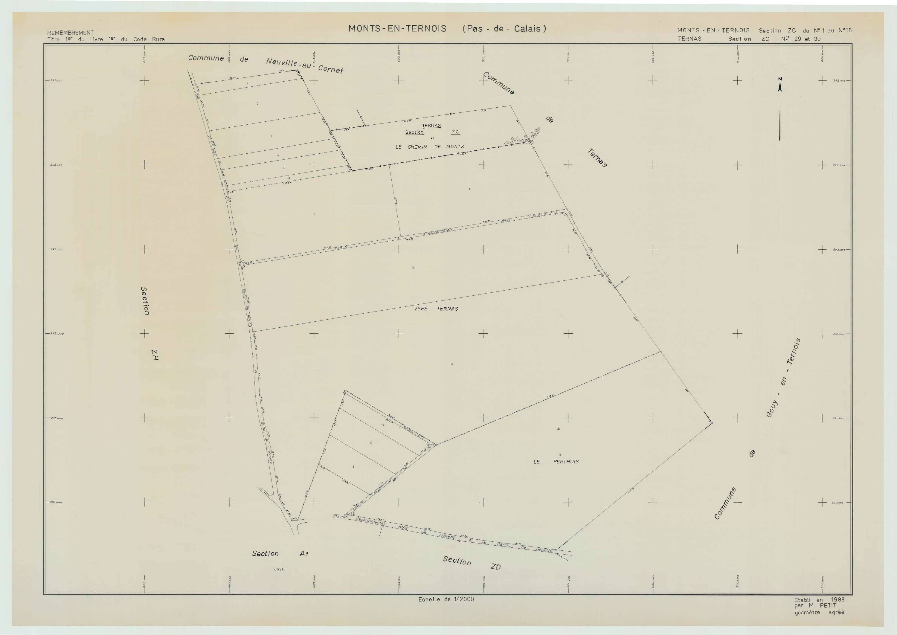 Monts-en-Ternois - Plan de remembrement : section ZC.