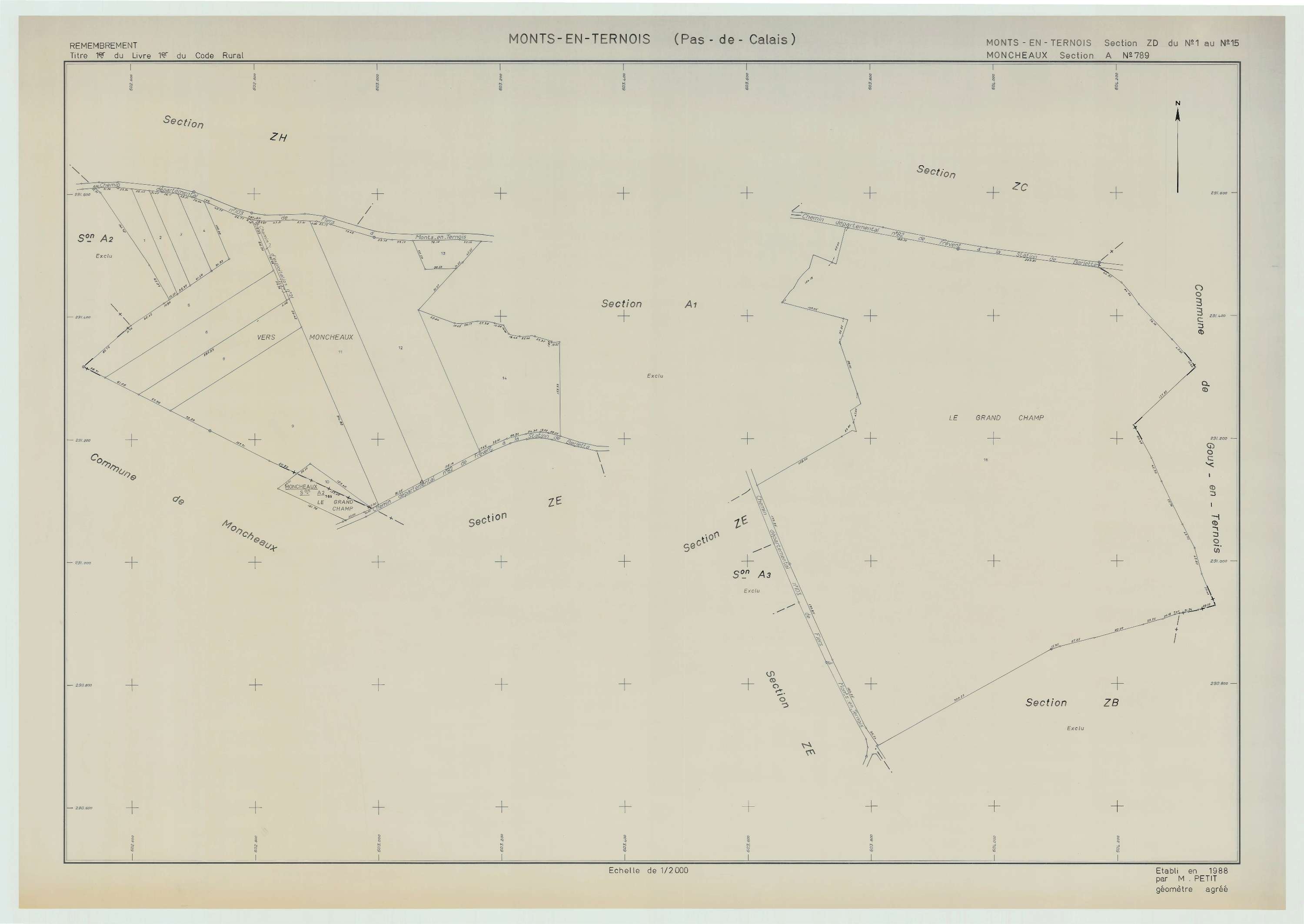 Monts-en-Ternois - Plan de remembrement : section ZD.