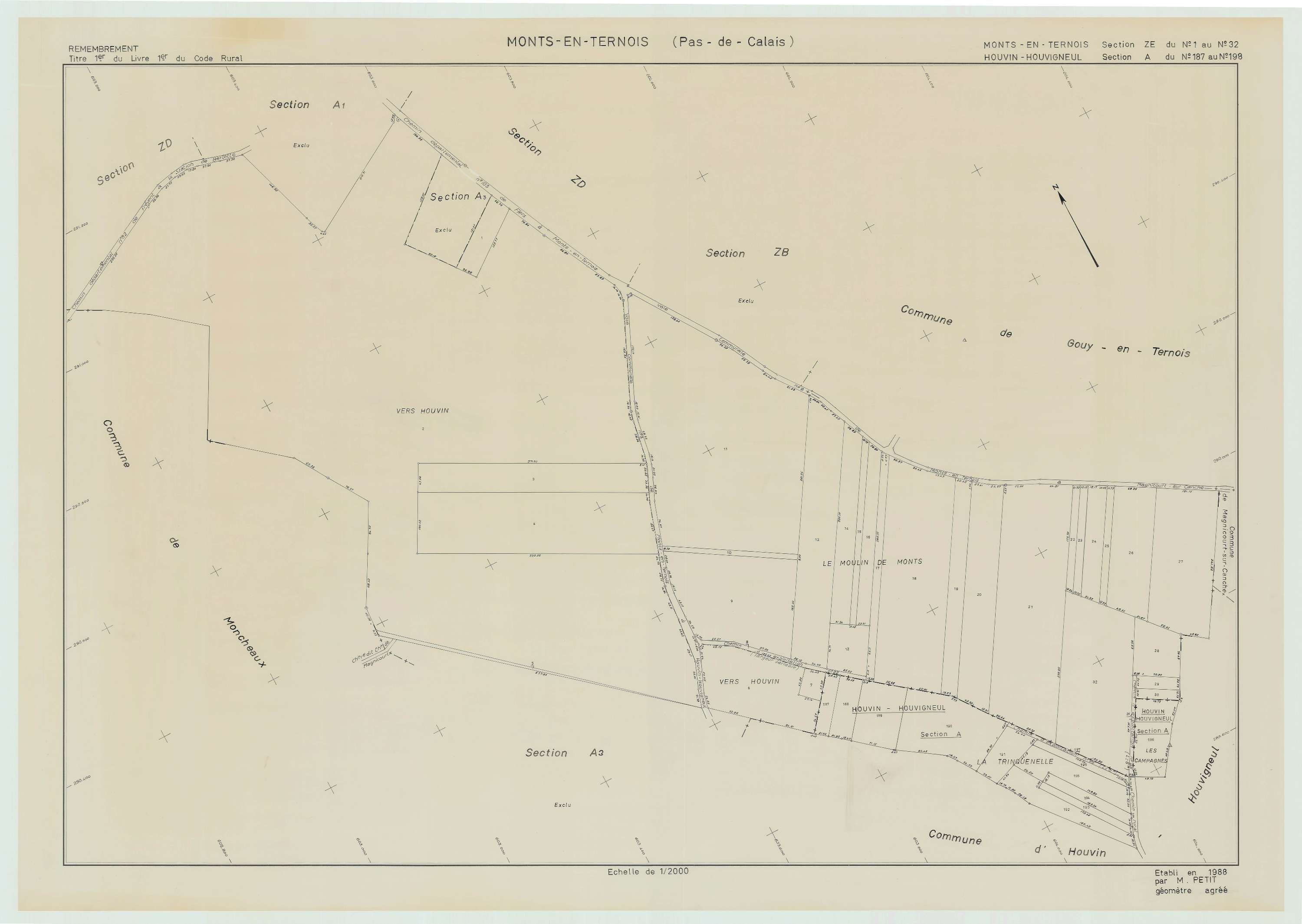 Monts-en-Ternois - Plan de remembrement : section ZE.