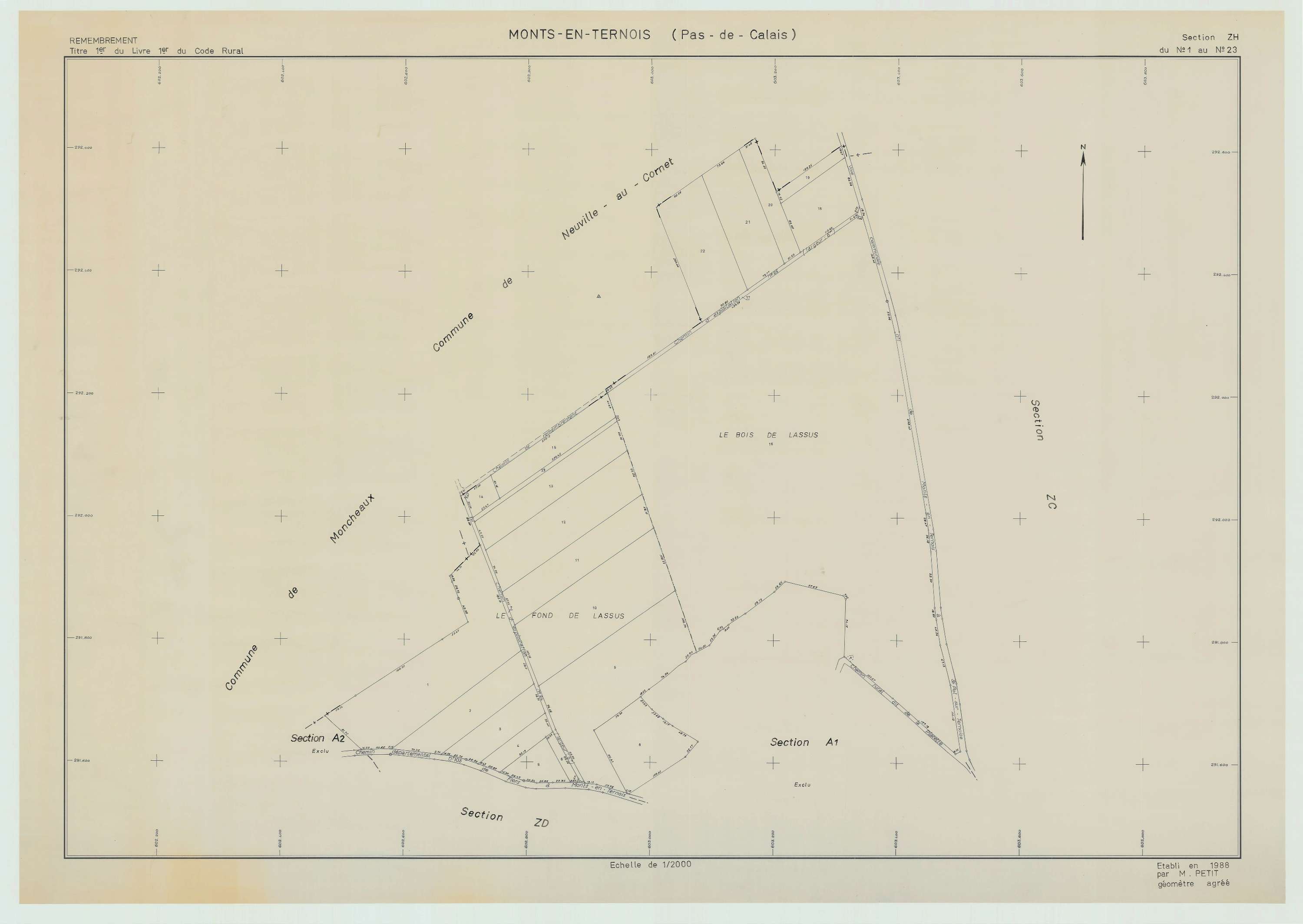 Monts-en-Ternois - Plan de remembrement : section ZH.