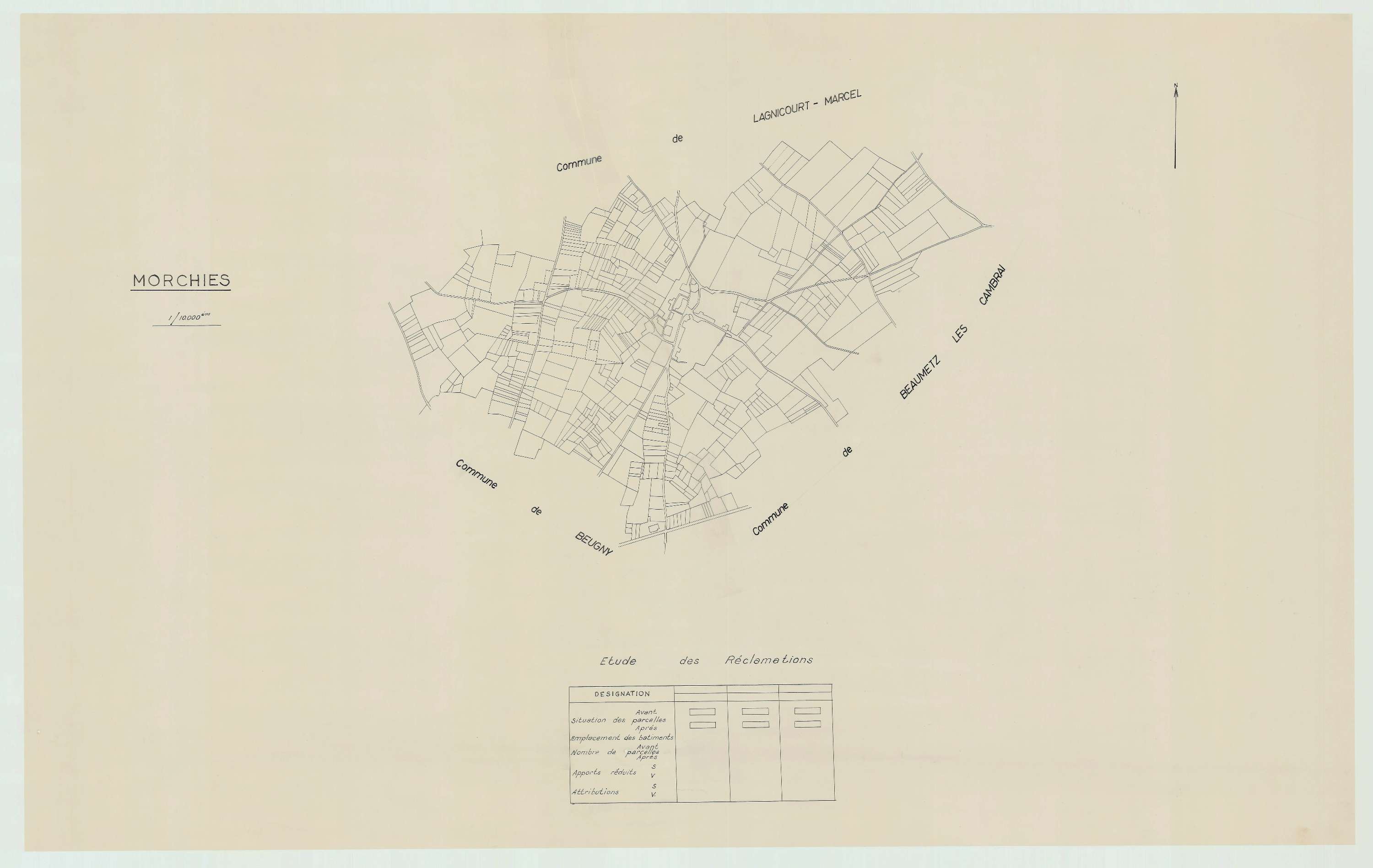 Morchies - Plan cadastral : tableau d'assemblage antérieur au remembrement.