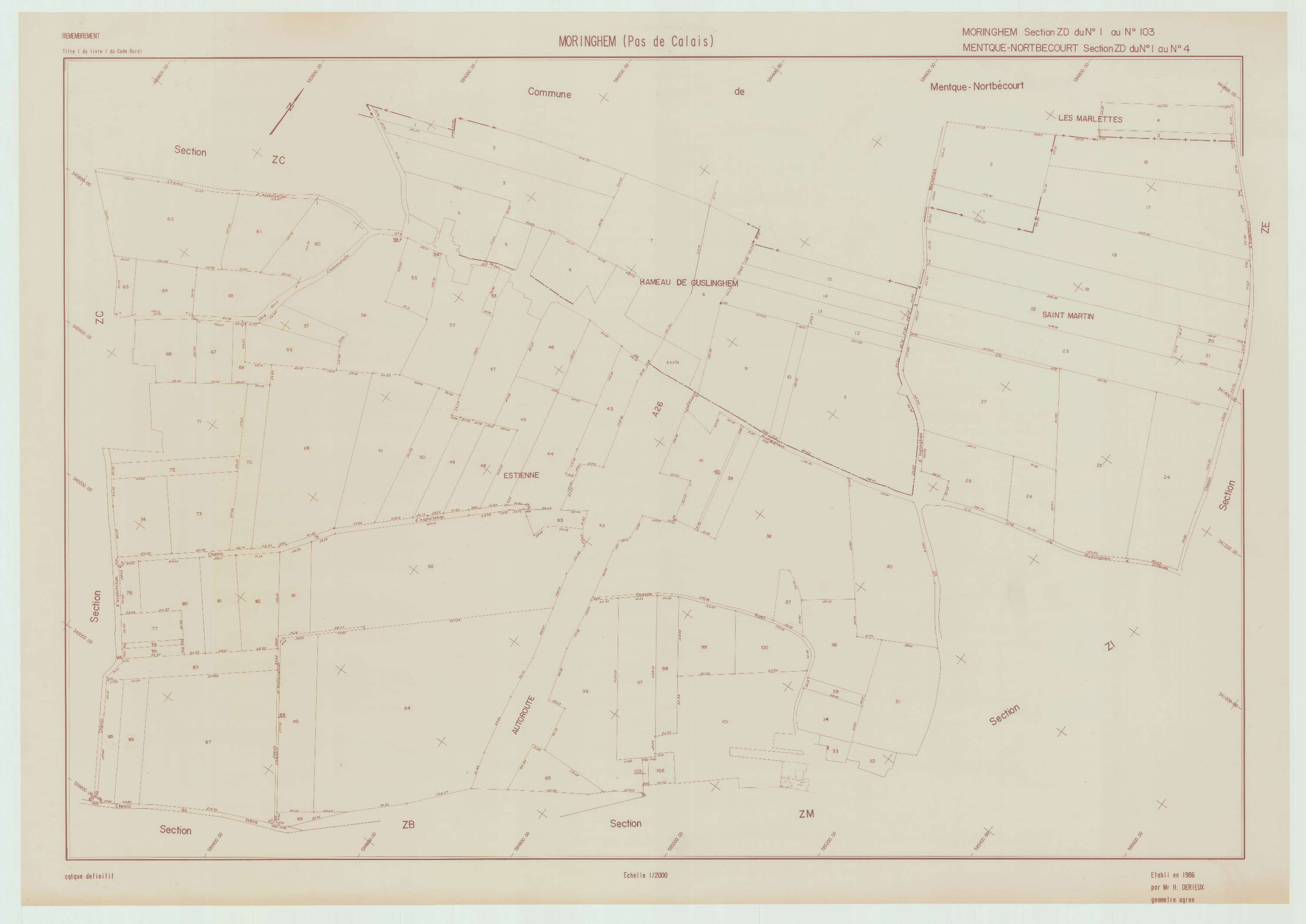 Moringhem - Plan de remembrement : section ZD.