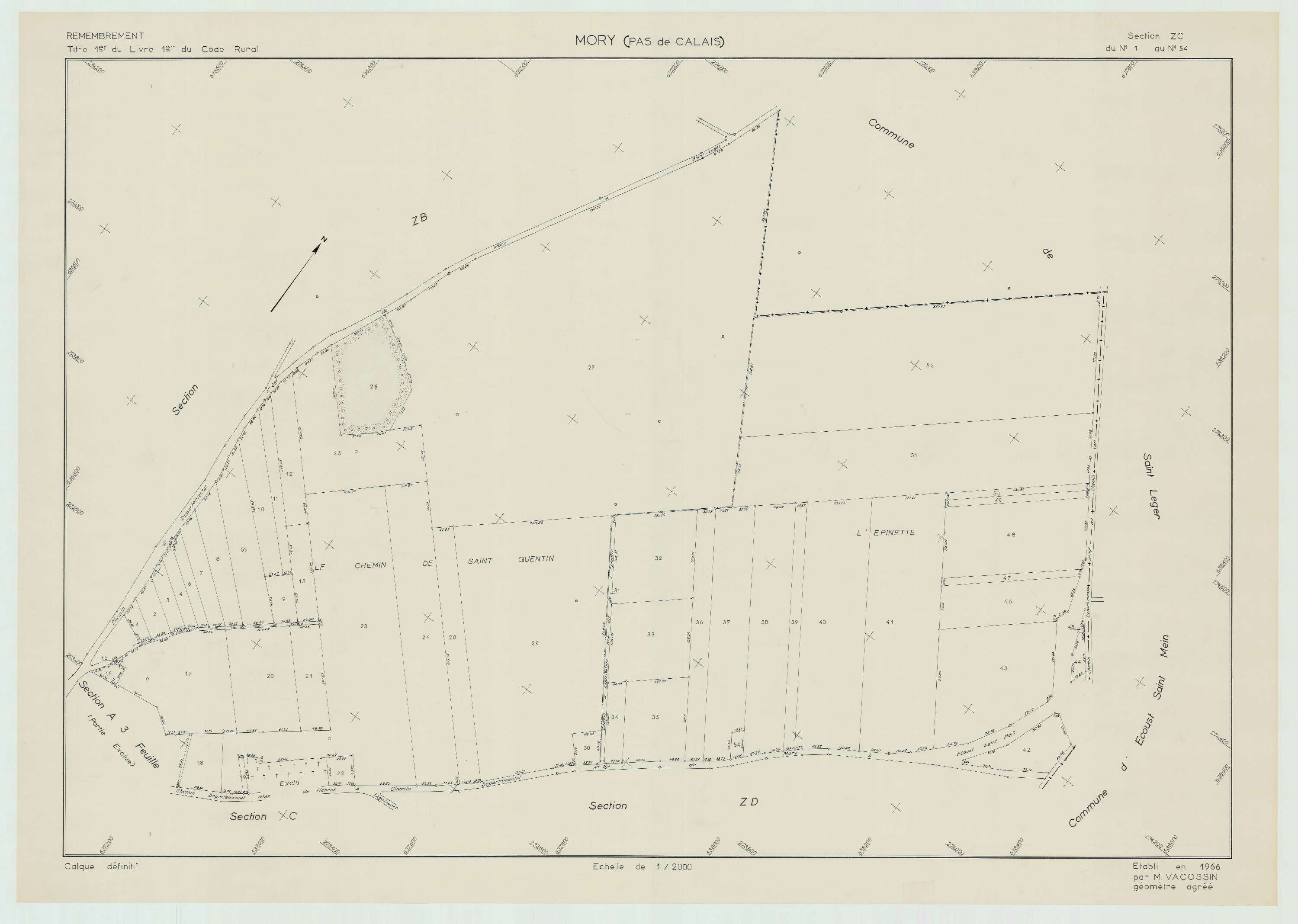 Mory - Plan de remembrement : section ZC.