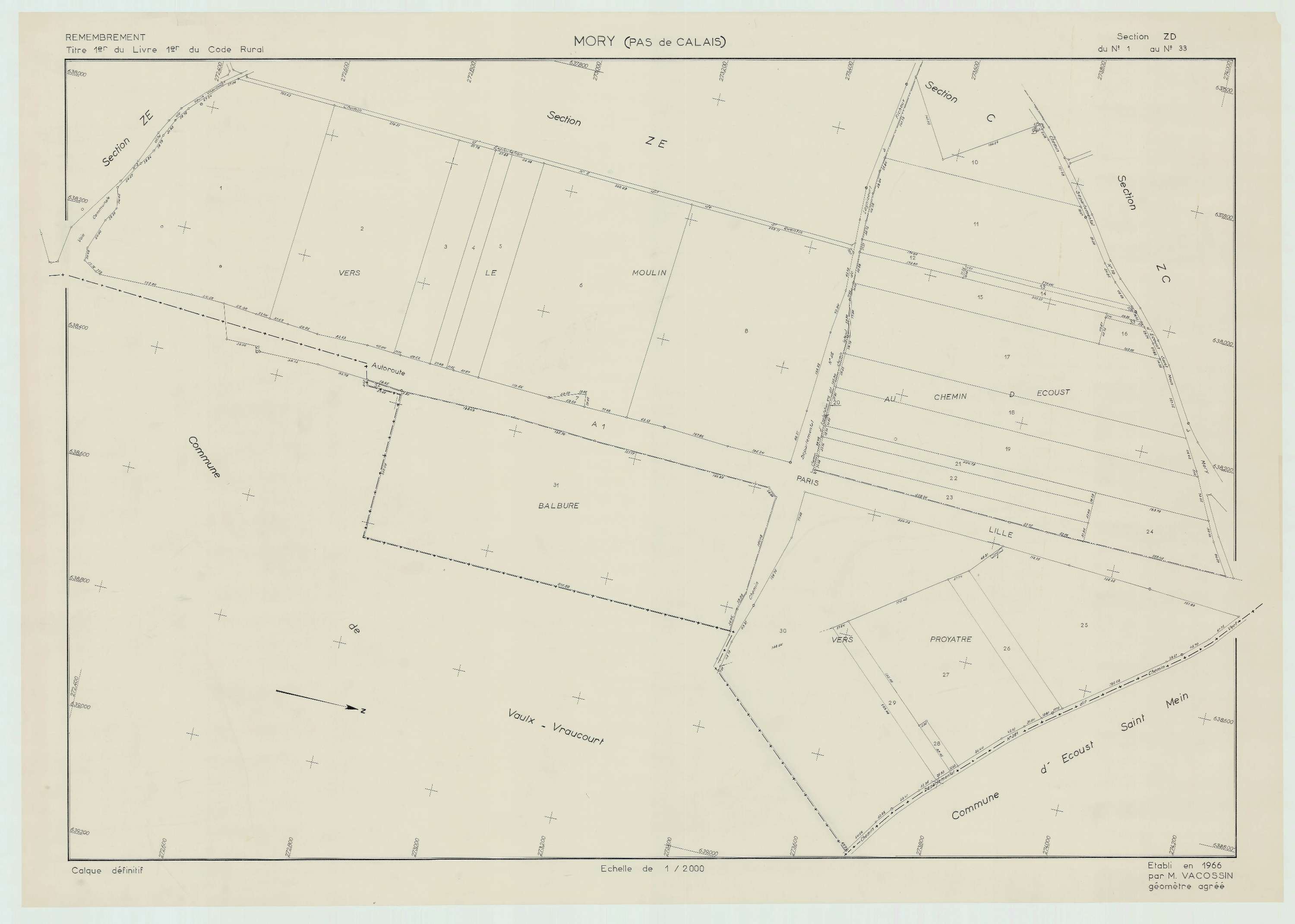 Mory - Plan de remembrement : section ZD.