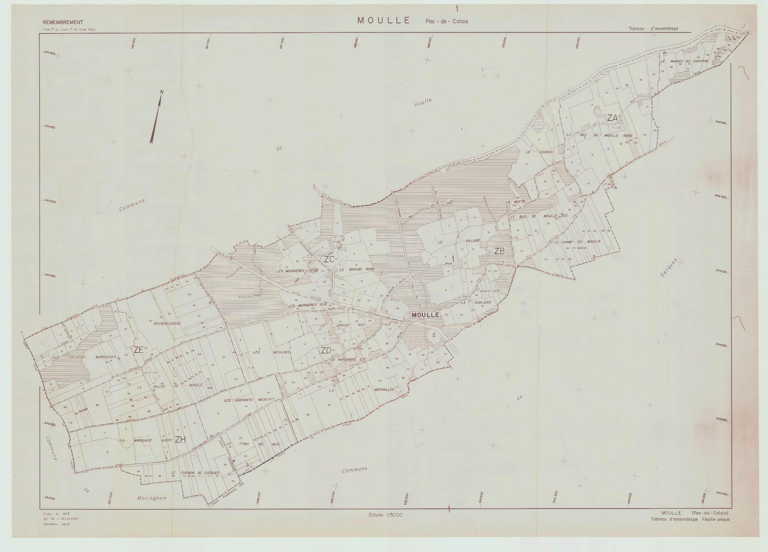 Moulle - Plan cadastral : tableau d'assemblage postérieur au remembrement.