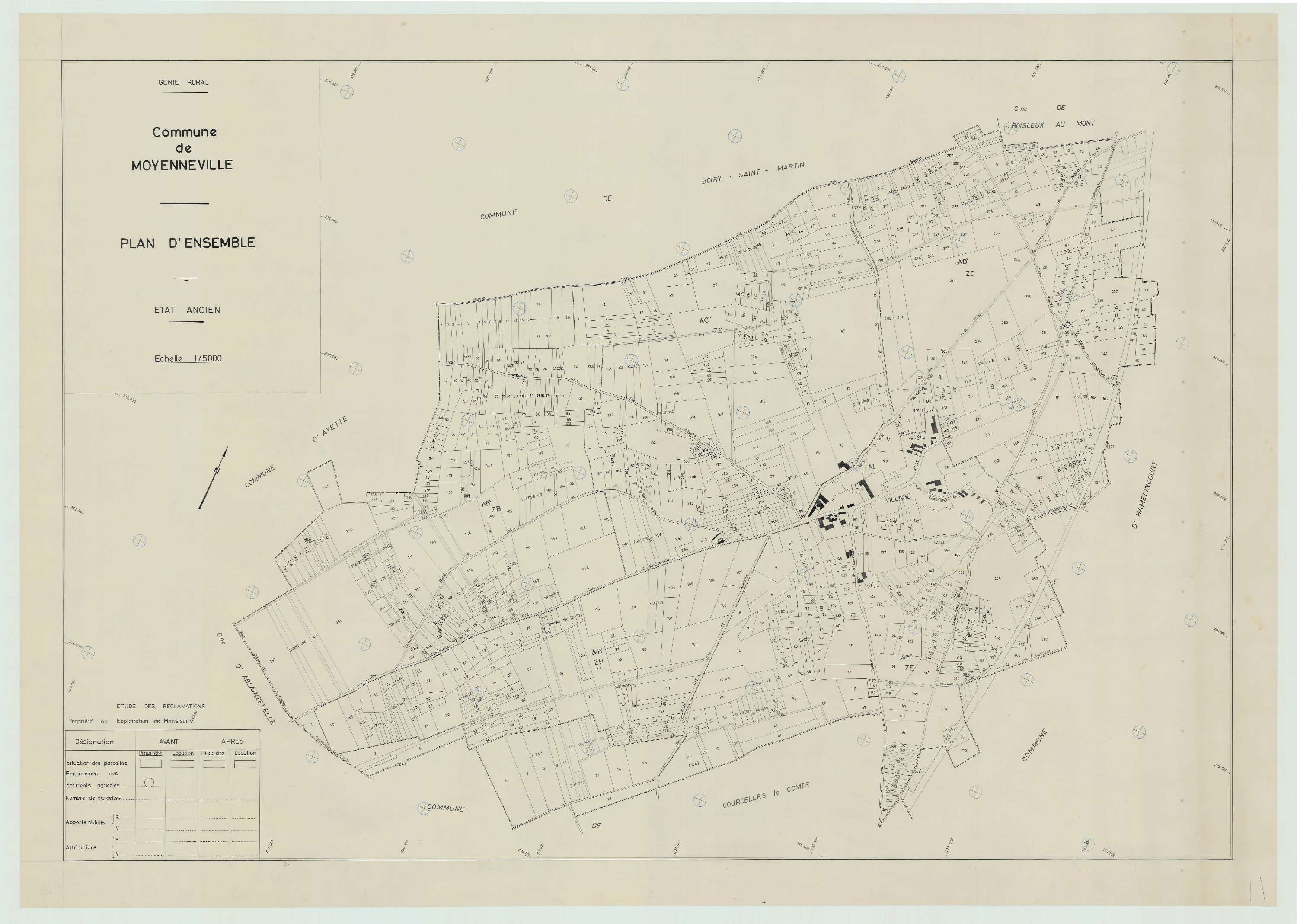 Moyenneville - Plan cadastral : tableau d'assemblage antérieur au remembrement.