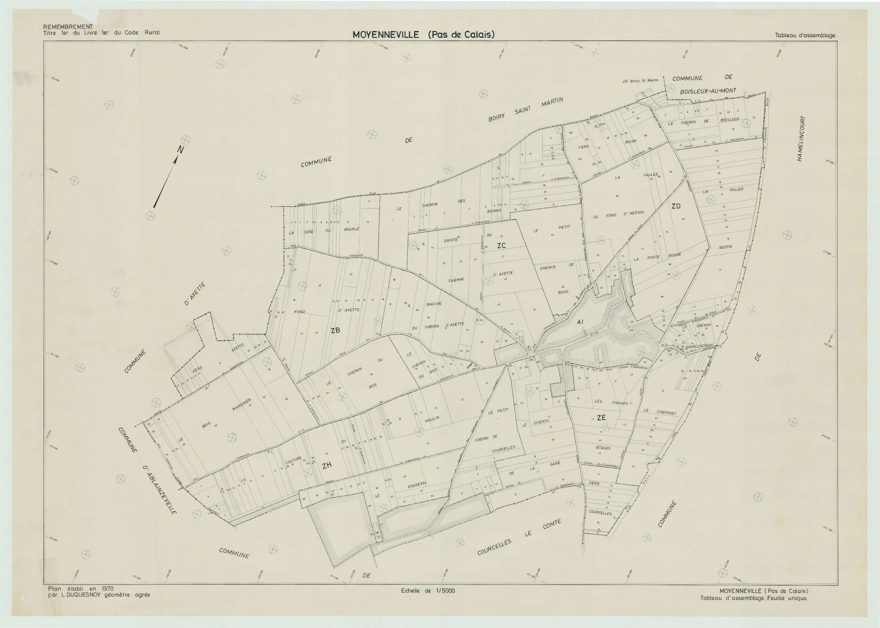 Moyenneville - Plan cadastral : tableau d'assemblage postérieur au remembrement.