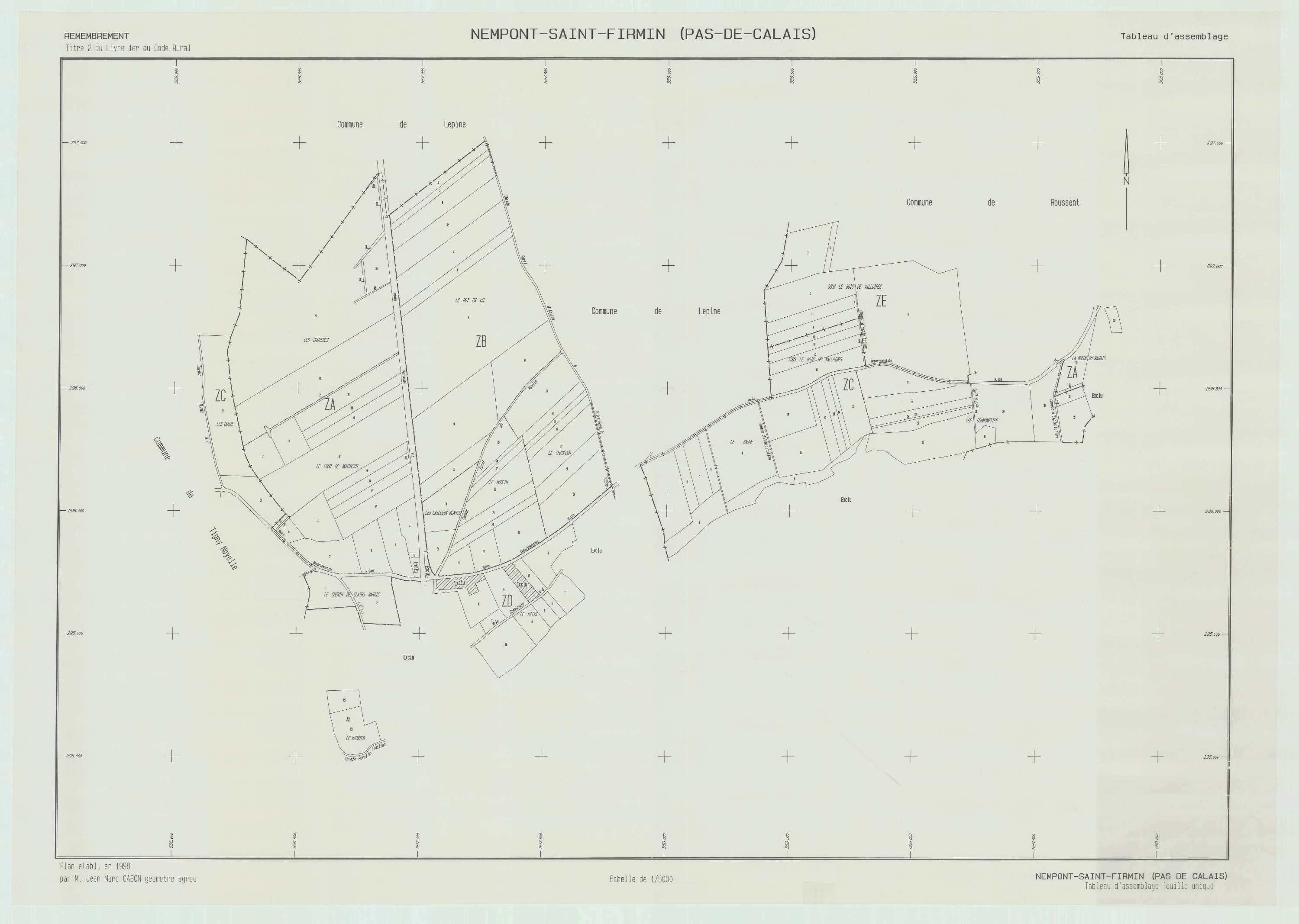 Nempont-Saint-Firmin - Plan cadastral : tableau d'assemblage postérieur au remembrement.