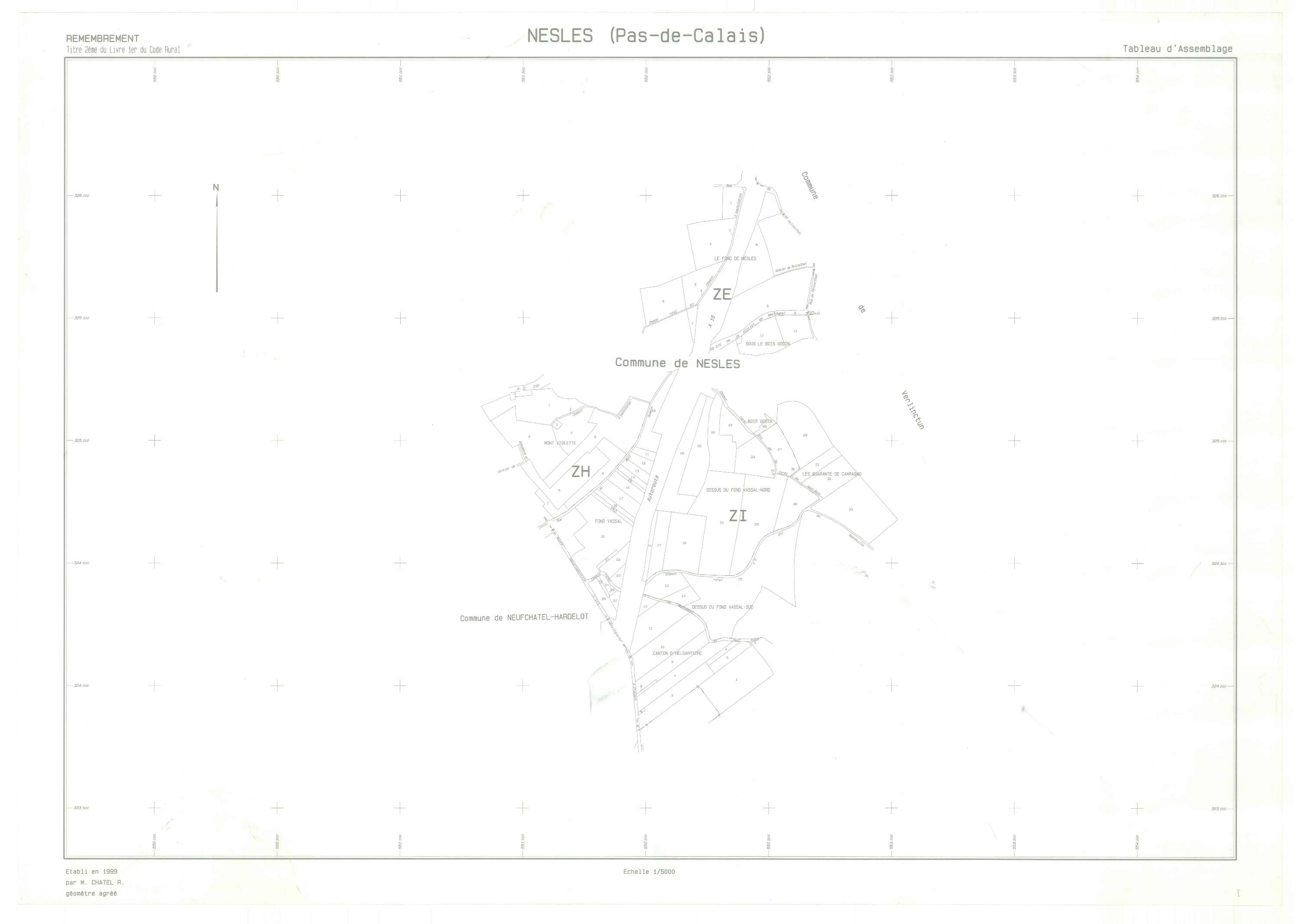 Nesles - Plan cadastral : tableau d'assemblage postérieur au remembrement.