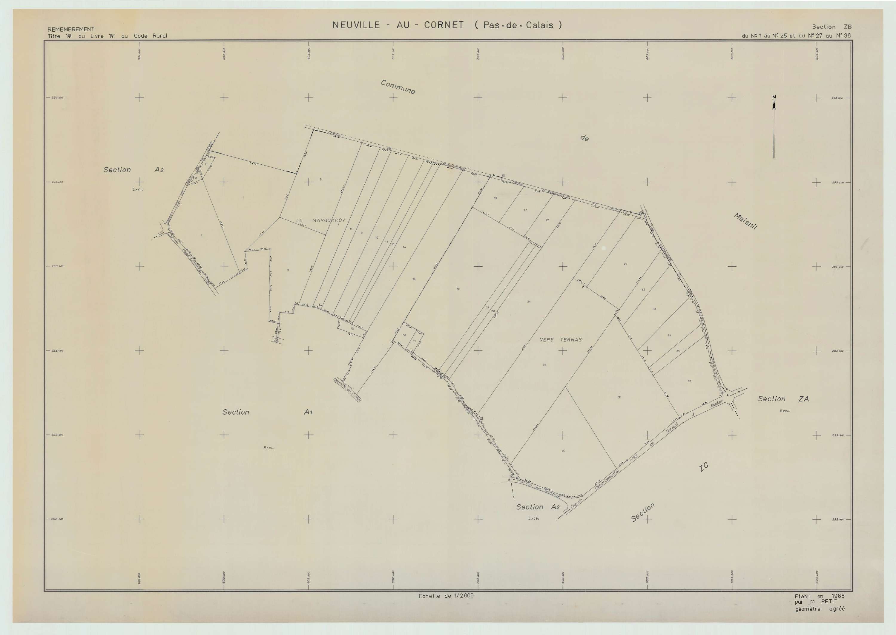 Neuville-au-Cornet - Plan de remembrement : section ZB.