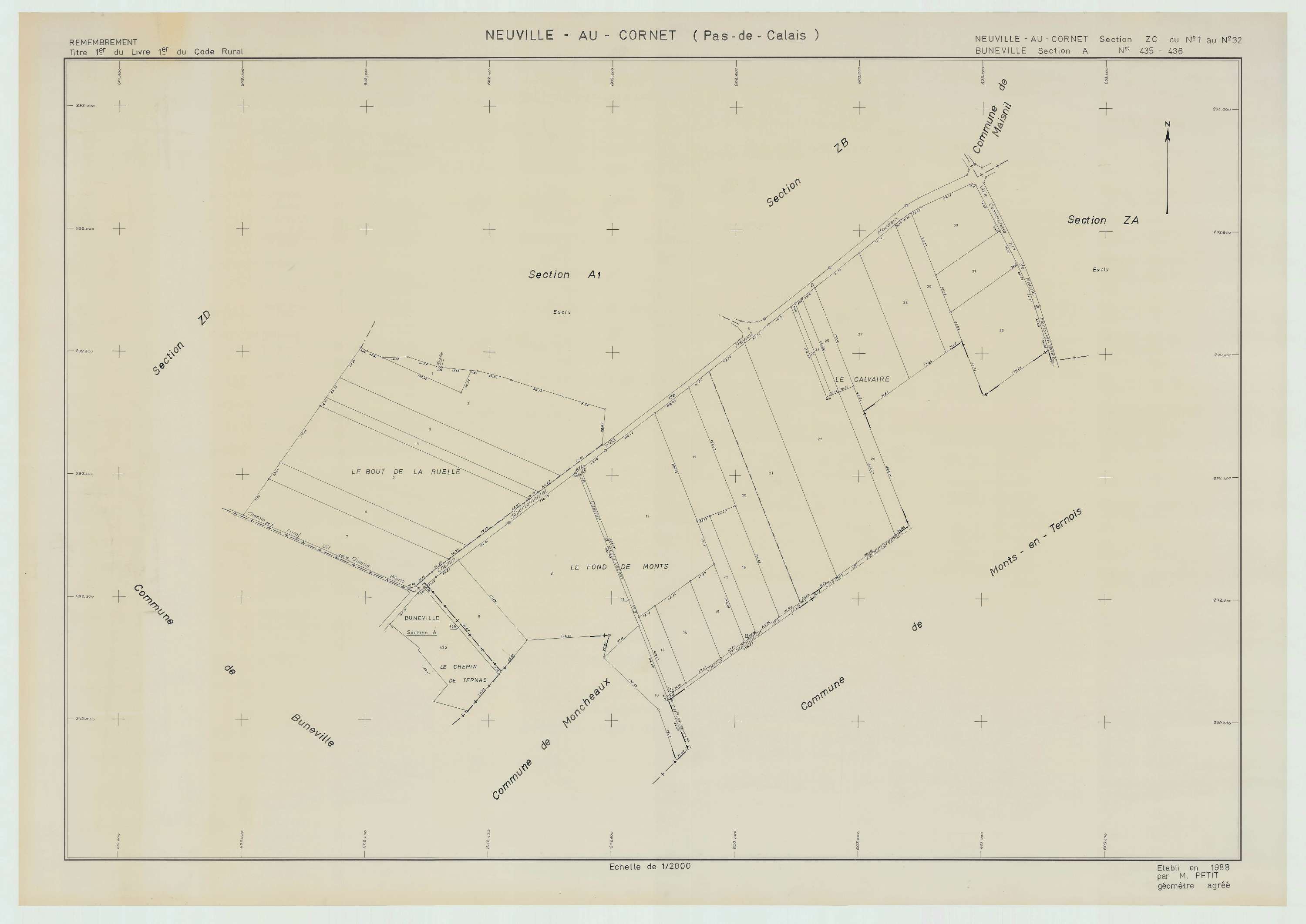Neuville-au-Cornet - Plan de remembrement : section ZC.