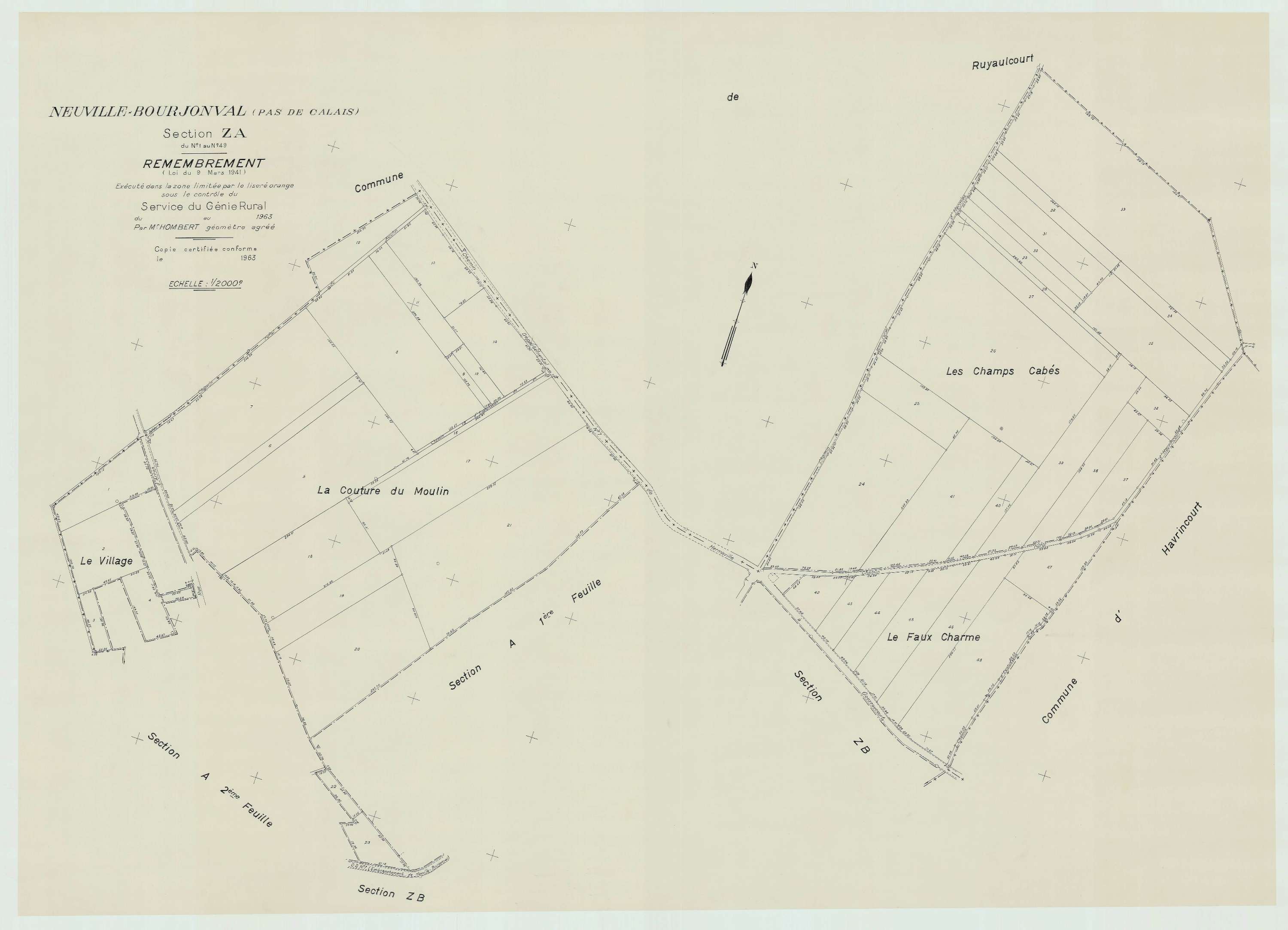Neuville-Bourjonval - Plan de remembrement : section ZA.