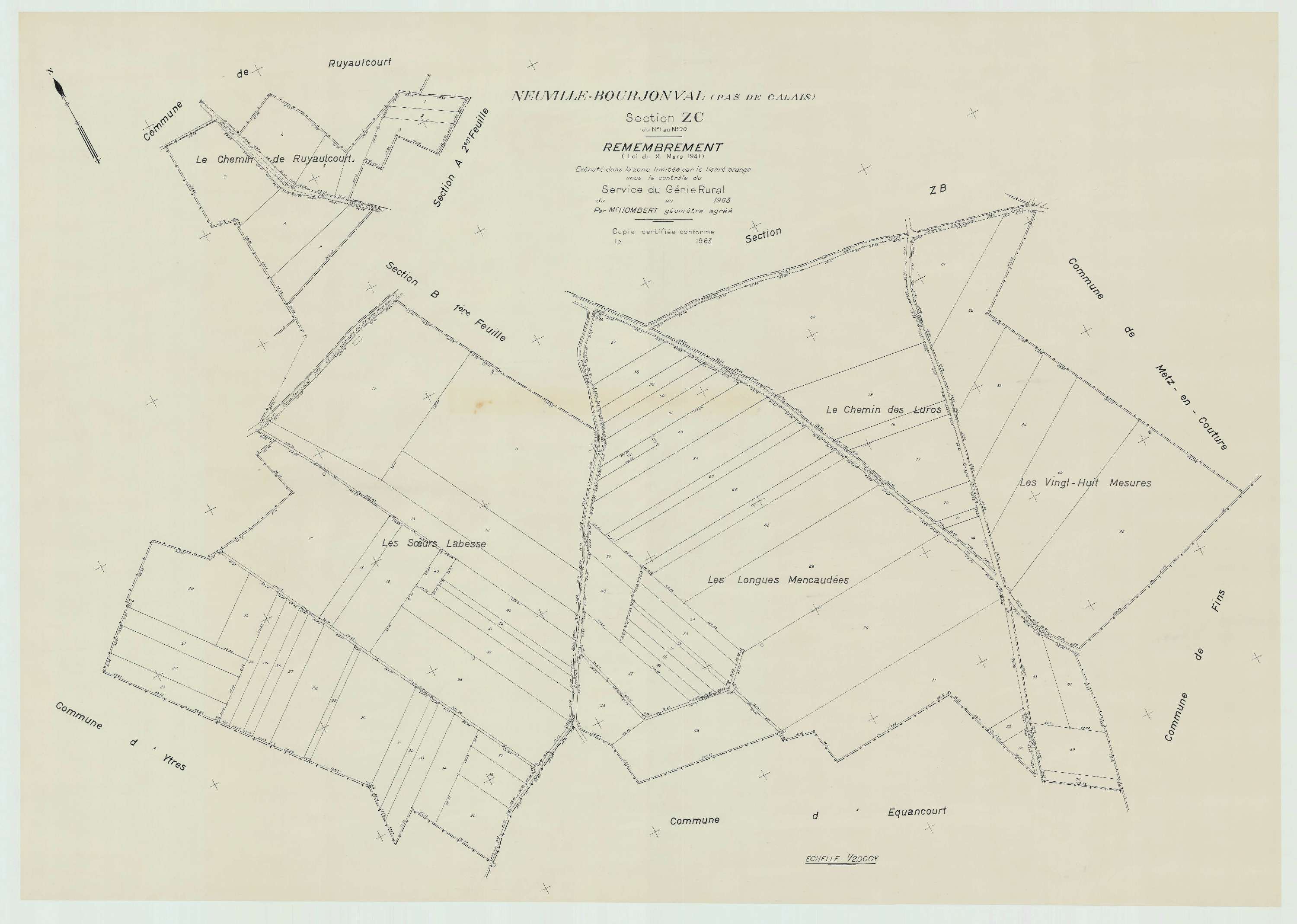 Neuville-Bourjonval - Plan de remembrement : section ZC.
